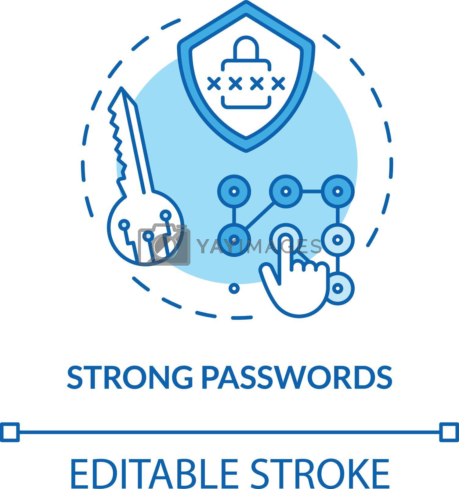 Strong passwords concept icon. Secure threat prevention idea thin line illustration. Hardest remember passcode. Computer protection. Vector isolated outline RGB color drawing. Editable stroke