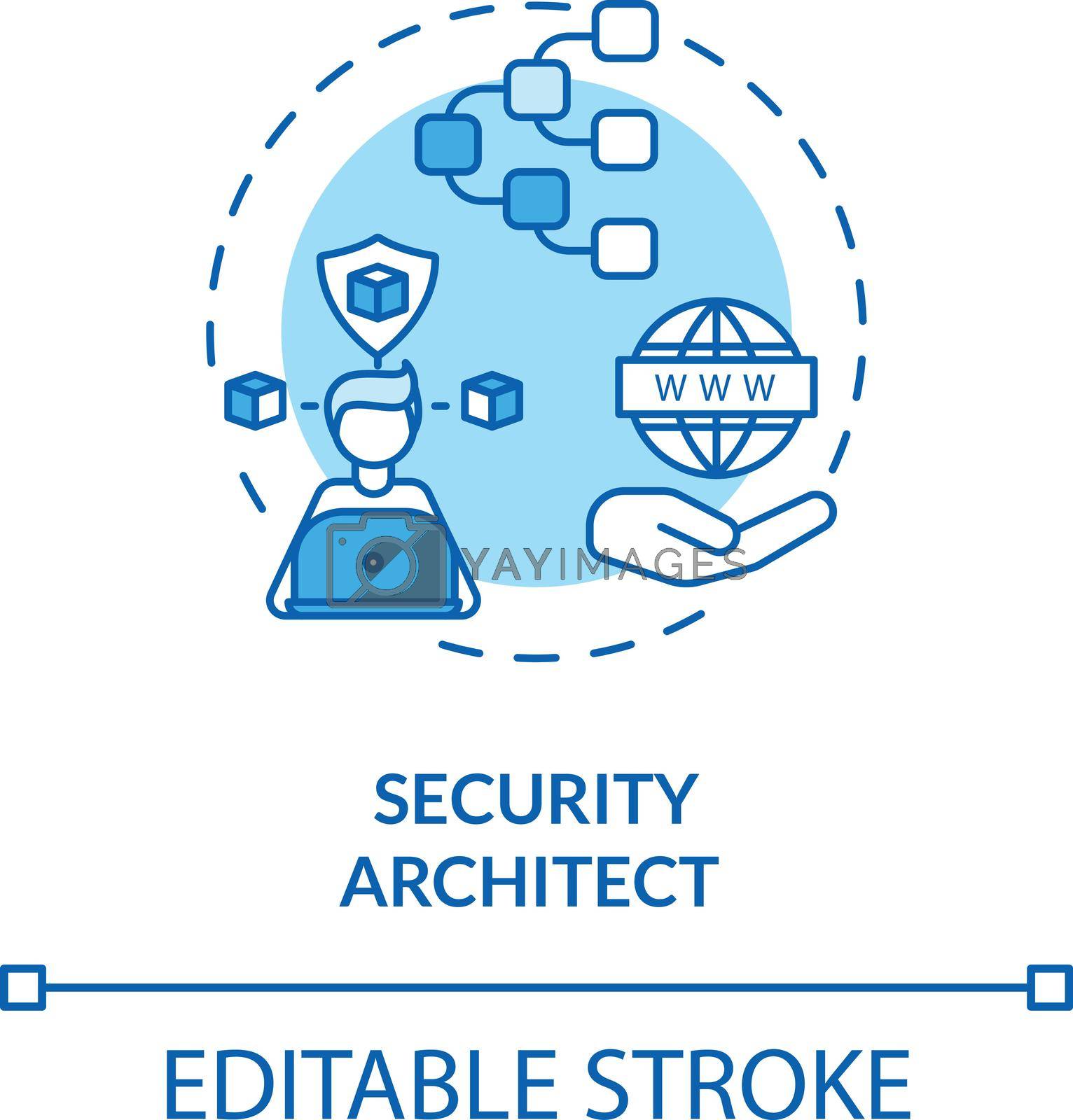 Security architect concept icon. Cybersecurity job idea thin line illustration. Network security process. Secures enterprise information. Vector isolated outline RGB color drawing. Editable stroke