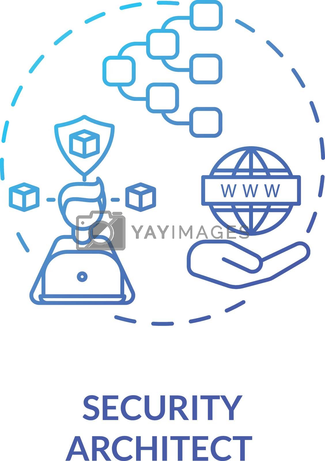 Security architect concept icon. Testing security systems. Cybersecurity career idea thin line illustration. Network security process. IT department. Vector isolated outline RGB color drawing