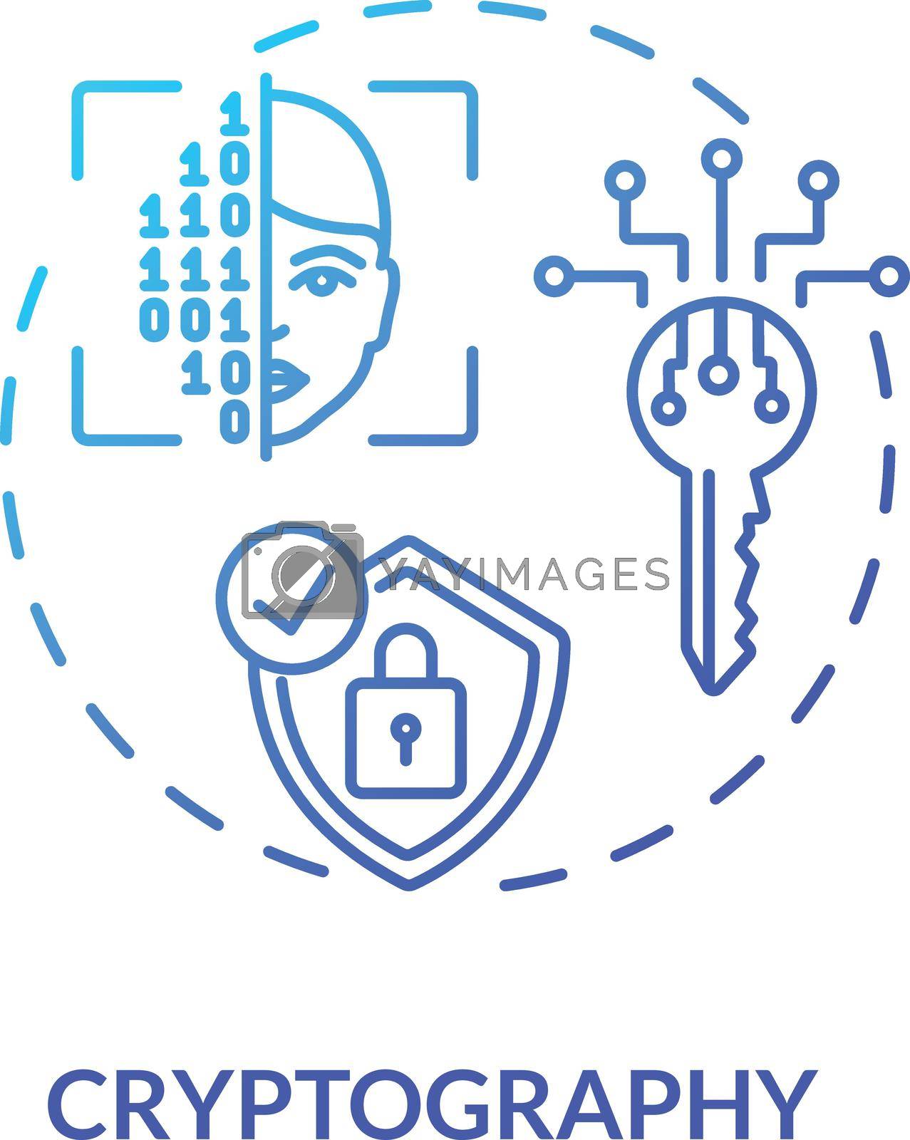 Cryptography concept icon. Encryption, decryption. Secure communications techniques idea thin line illustration. Secret-key, public key, hash function. Vector isolated outline RGB color drawing