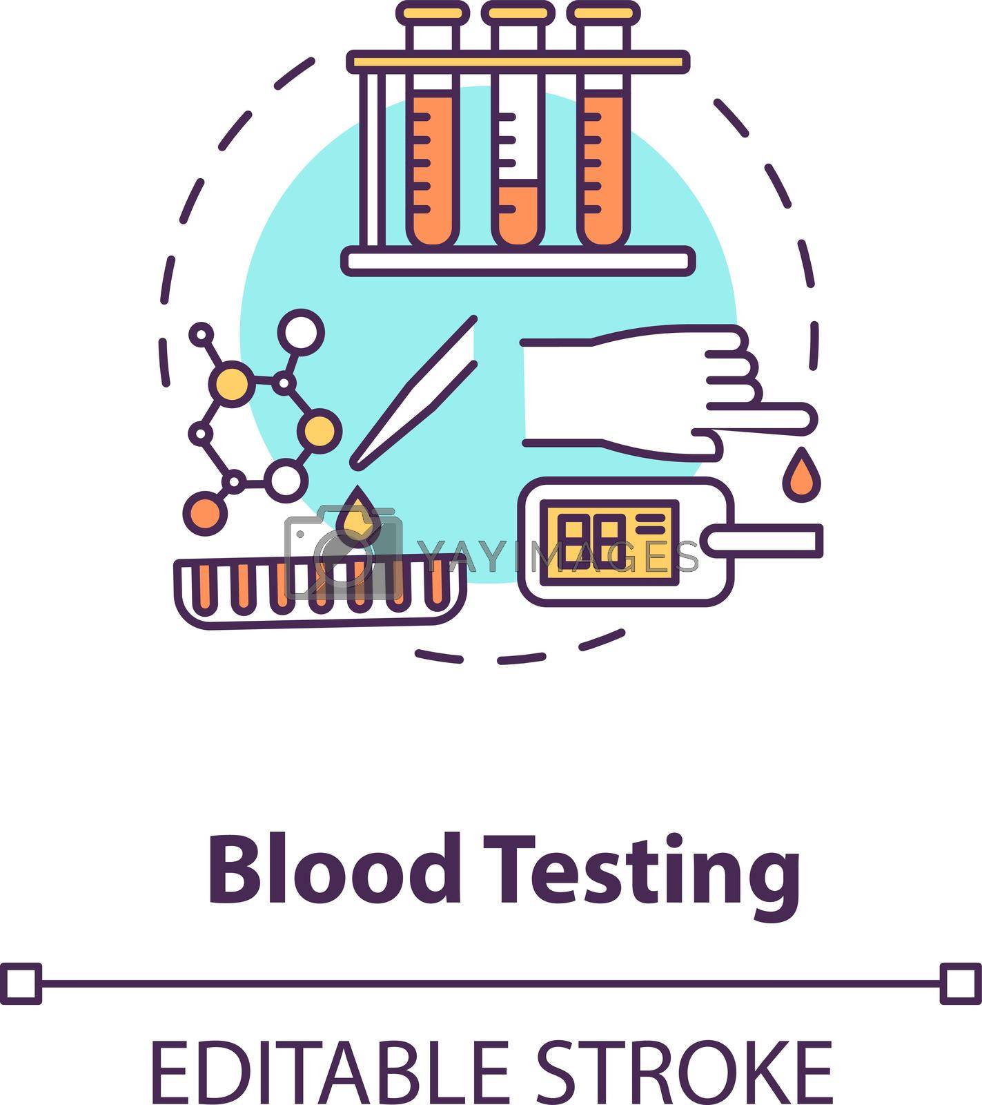 Blood testing concept icon. Medical laboratory research, clinical analysis. Biochemistry, biotechnology idea thin line illustration. Vector isolated outline RGB color drawing. Editable stroke
