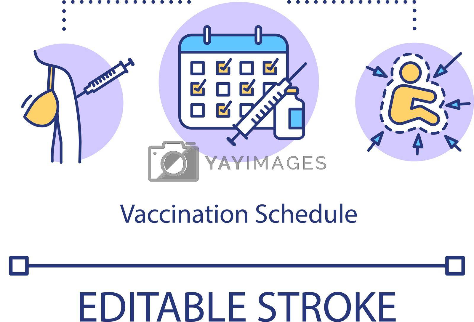 Vaccination schedule concept icon. Regular treatment, immunization plan idea thin line illustration. Diseases prevention strategy. Vector isolated outline RGB color drawing. Editable stroke