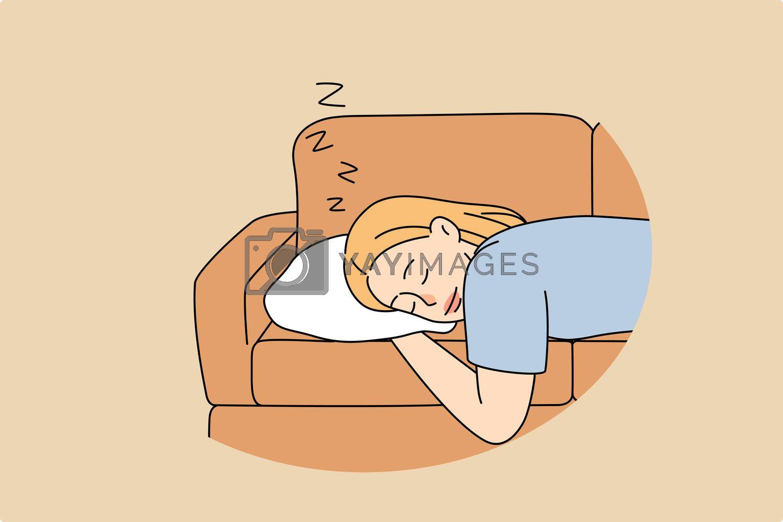 Royalty free image of Tired woman sleeping on sofa at home by Vasilyeu