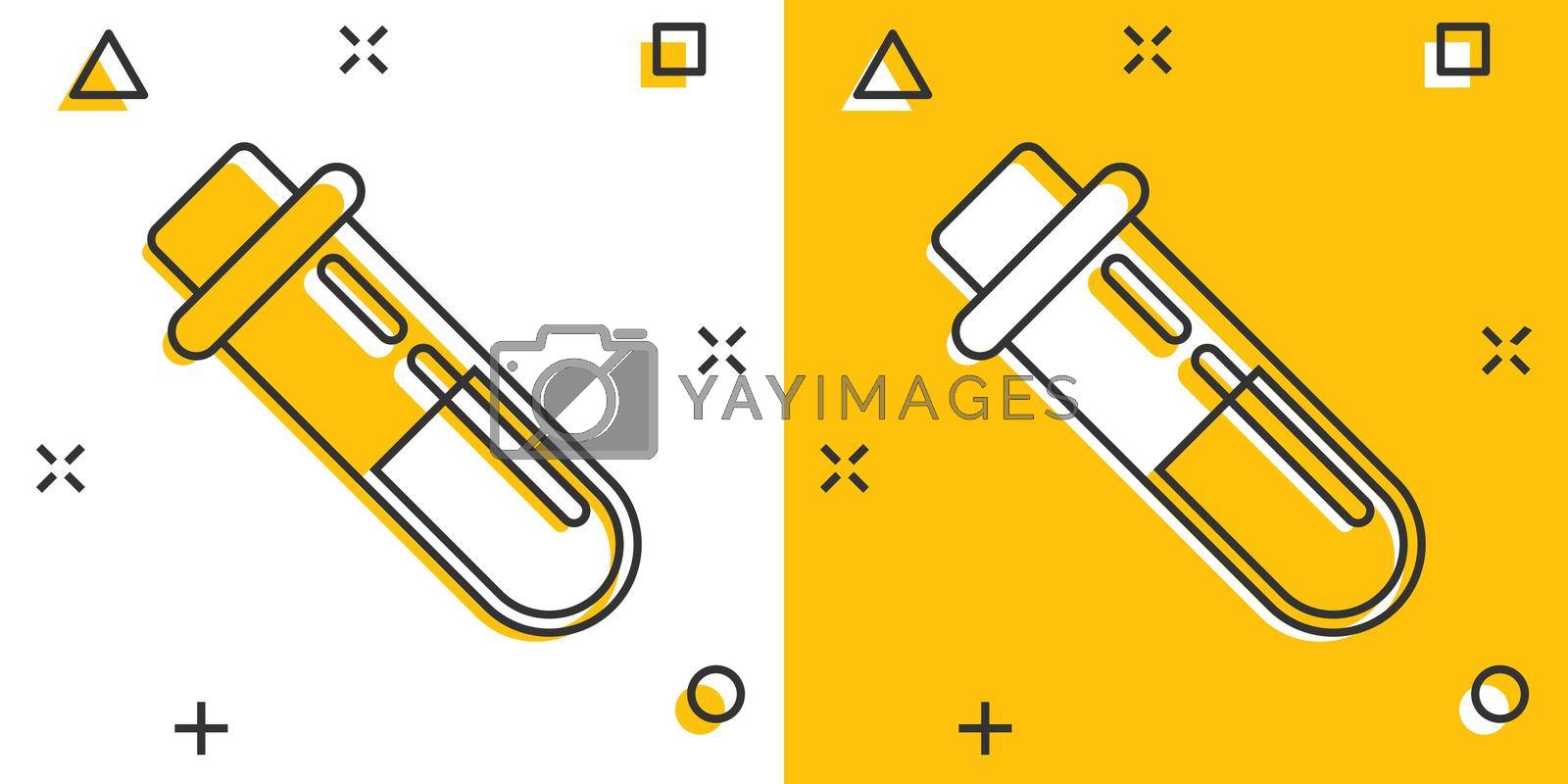 Royalty free image of Blood in test tube icon in comic style. Laboratory flask cartoon vector illustration on isolated background. Liquid in beaker splash effect sign business concept. by LysenkoA