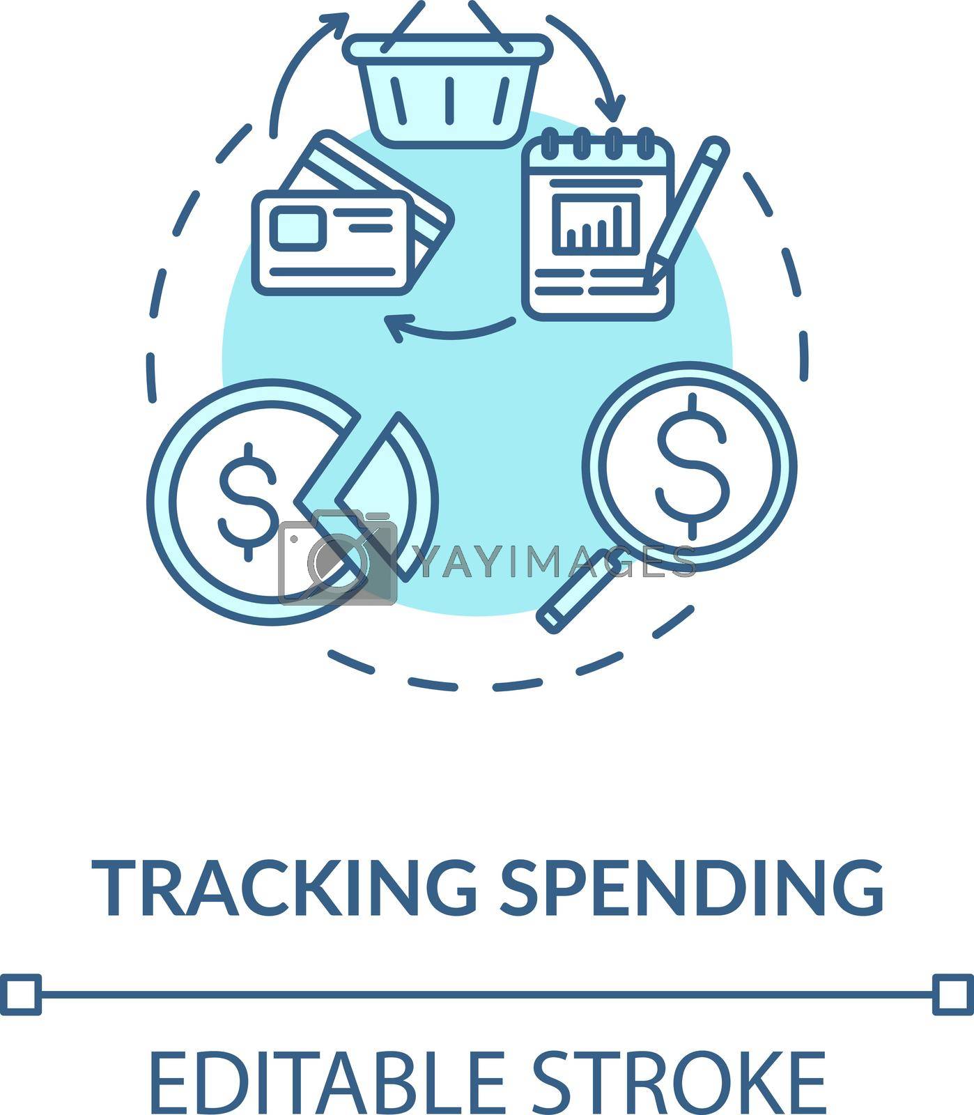 Tracking spending concept icon. Inteligent money manangement. Budget saving tip. Finance literacy idea thin line illustration. Vector isolated outline RGB color drawing. Editable stroke