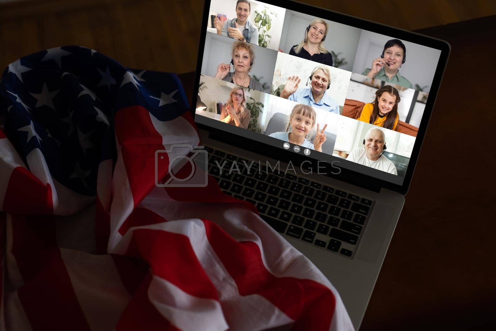 Video Call Chatting Communication Concept. flag of the usa