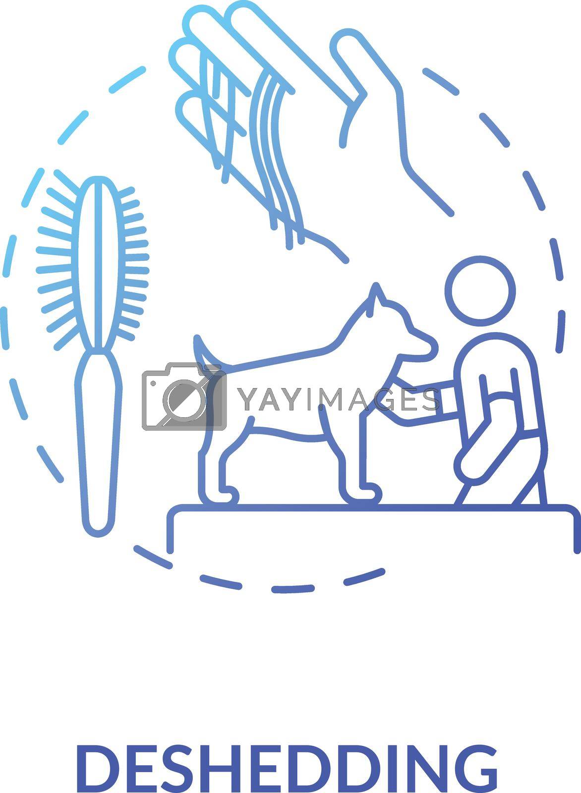 Deshedding concept icon. Grooming services types. Hairstyle ideas choosing for animals. Pet beaty shop. Veterenary idea thin line illustration. Vector isolated outline RGB color drawing