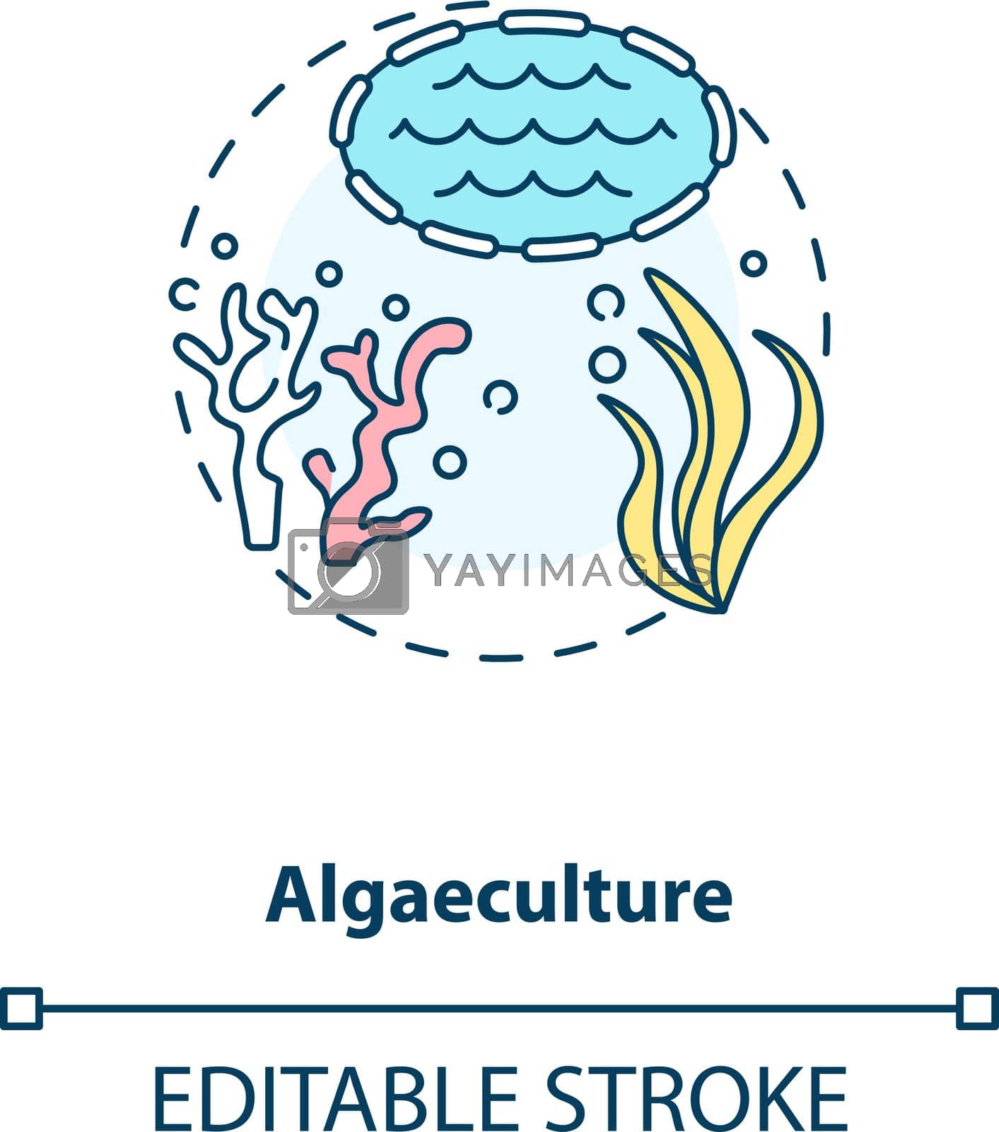 Algaeculture concept icon. Seaweed growings environment. Organic seafoods production. Aquaculture idea thin line illustration. Vector isolated outline RGB color drawing. Editable stroke