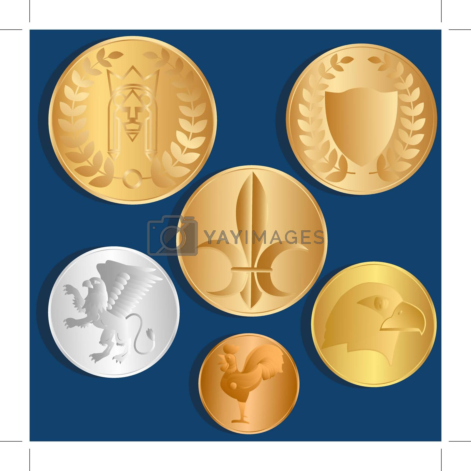 Royalty free image of Different metal coins. Blue background. Vector. by Nikolaiev_Oleksii