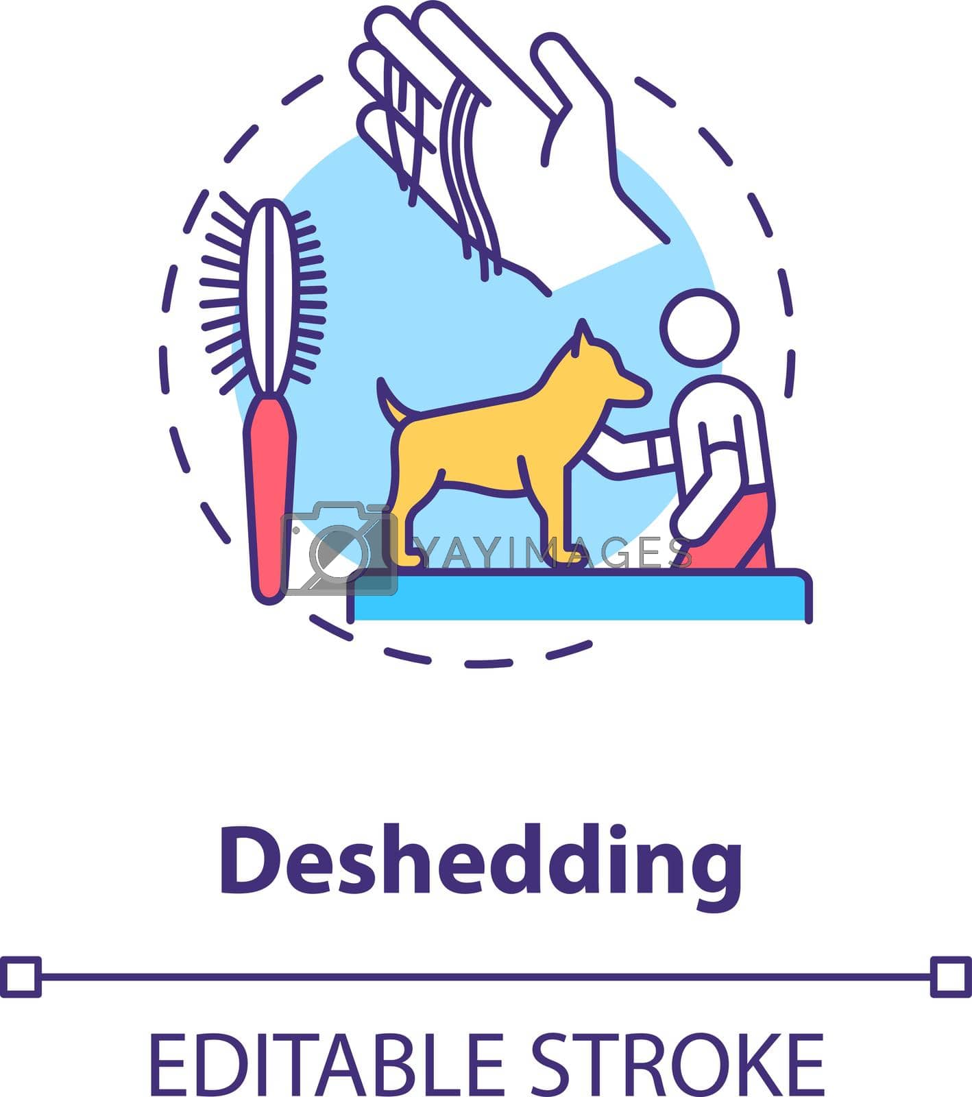 Deshedding concept icon. Grooming services types. Fur style choosing for animals. Pet beaty course. Veterenary idea thin line illustration. Vector isolated outline RGB color drawing. Editable stroke