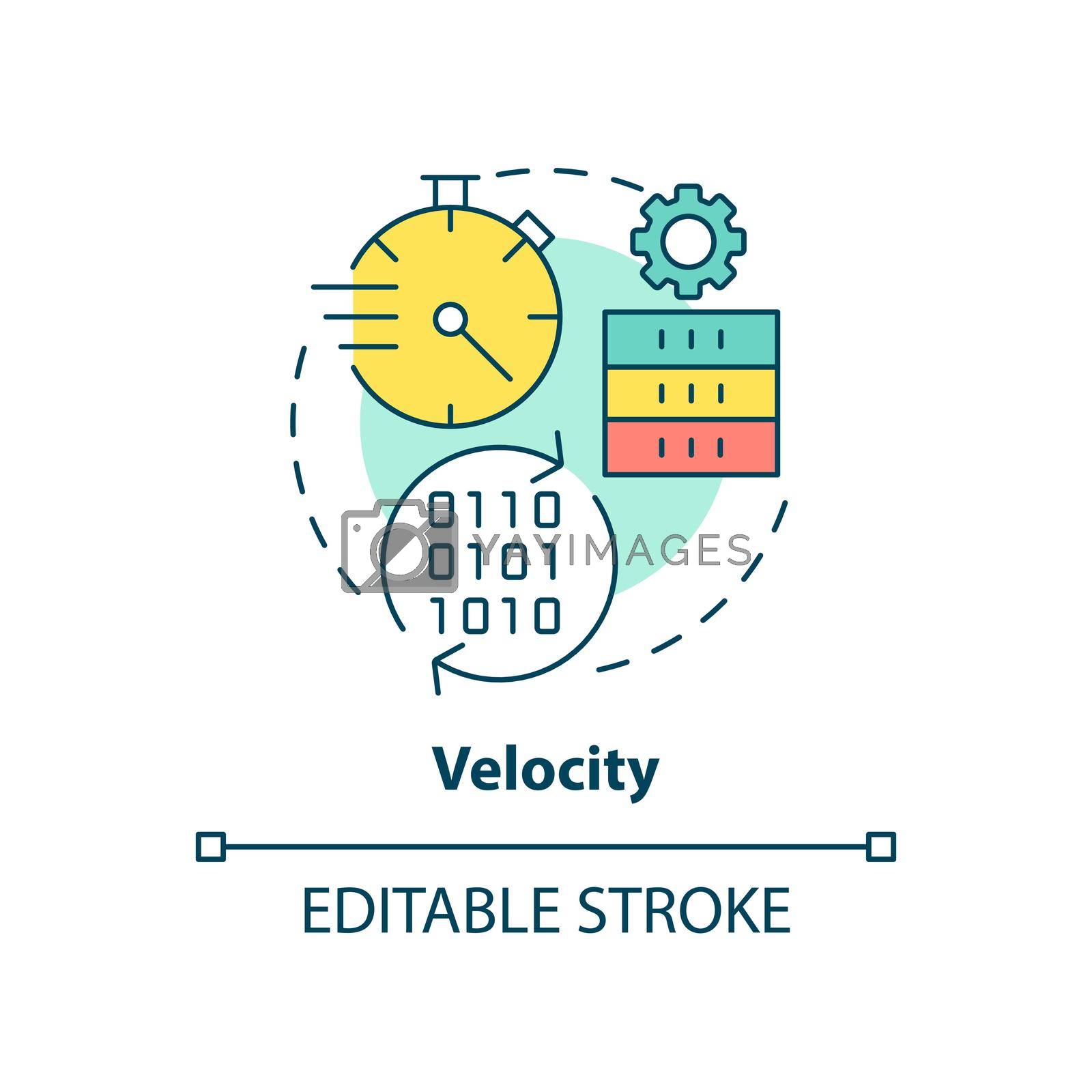 Velocity concept icon. Big data characteristic abstract idea thin line illustration. Speed of data acquiring, processing. Isolated outline drawing. Editable stroke. Arial, Myriad Pro-Bold fonts used