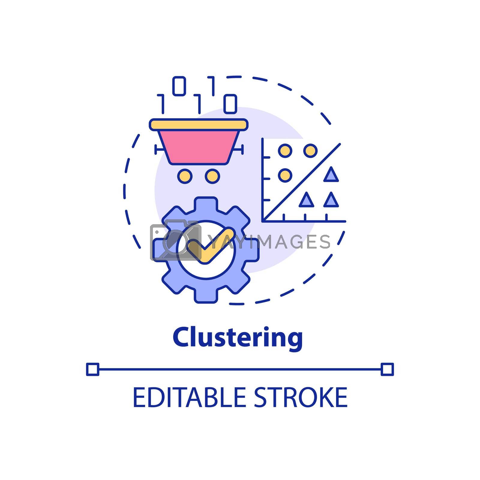 Clustering concept icon. Data mining technique abstract idea thin line illustration. Hierarchical data segmentation. Isolated outline drawing. Editable stroke. Arial, Myriad Pro-Bold fonts used