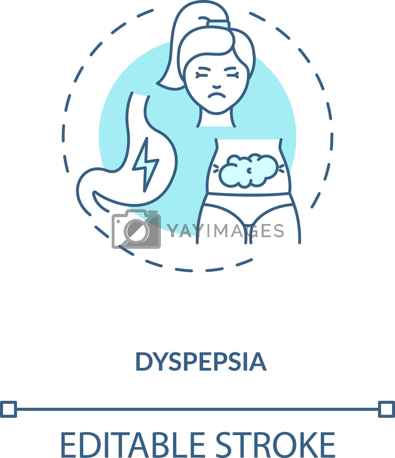 Dyspepsia concept icon. Stomach problems idea thin line illustration. Discomfort in upper abdomen. Upset stomach. Impaired digestion. Vector isolated outline RGB color drawing. Editable stroke