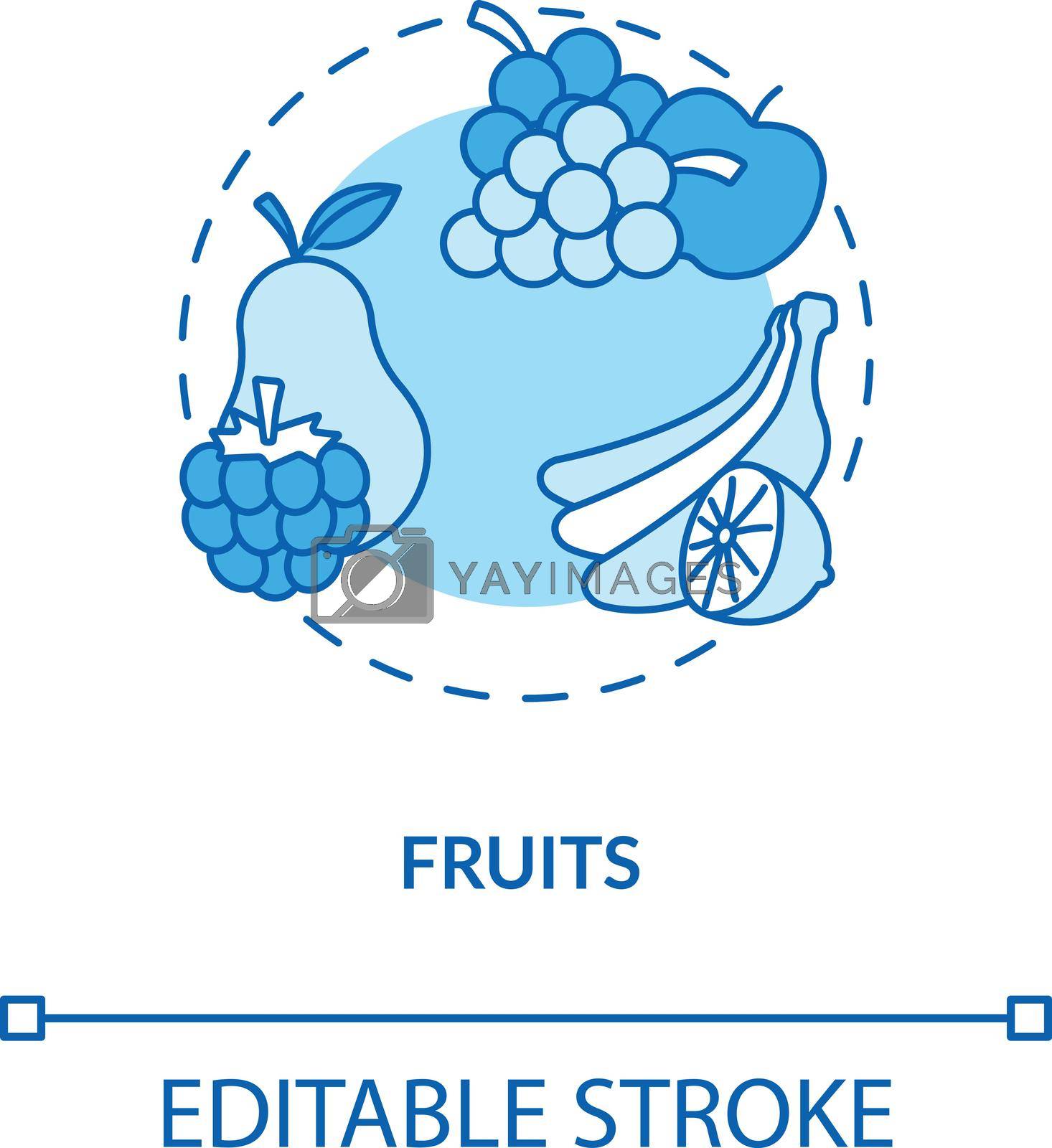 Fruits concept icon. Fruity meal ingredients. Sweet culinary ideas. Vegetarian diet components idea thin line illustration. Vector isolated outline RGB color drawing. Editable stroke