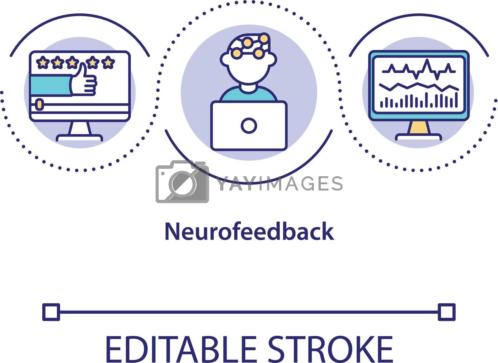 Neurofeedback concept icon. Measuring brain activity, electroencephalography idea thin line illustration. Neurological test, neurotherapy. Vector isolated outline RGB color drawing. Editable stroke