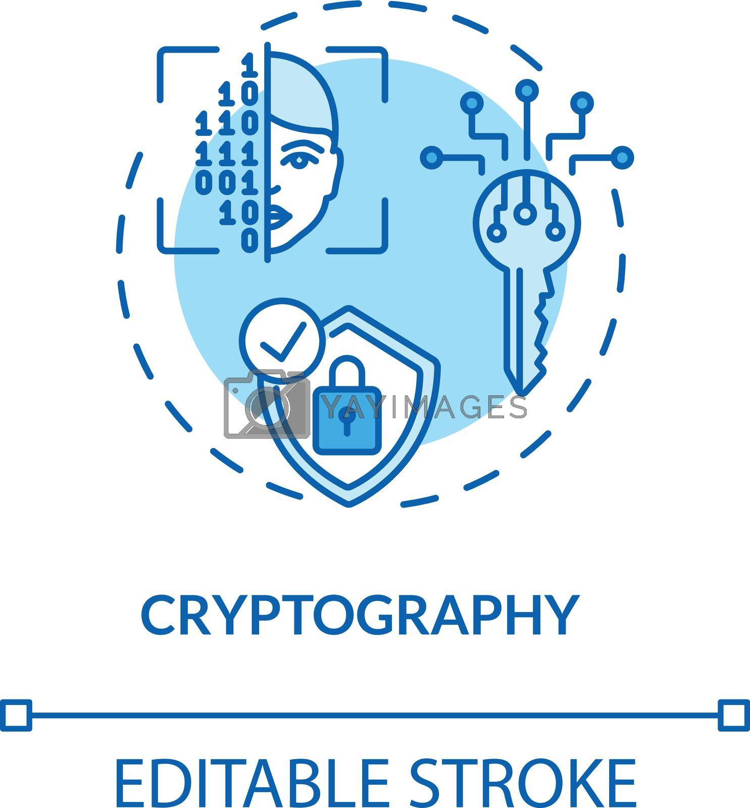 Cryptography concept icon. Secure communications techniques idea thin line illustration. Encryption. Secret-key, public key, hash function. Vector isolated outline RGB color drawing. Editable stroke