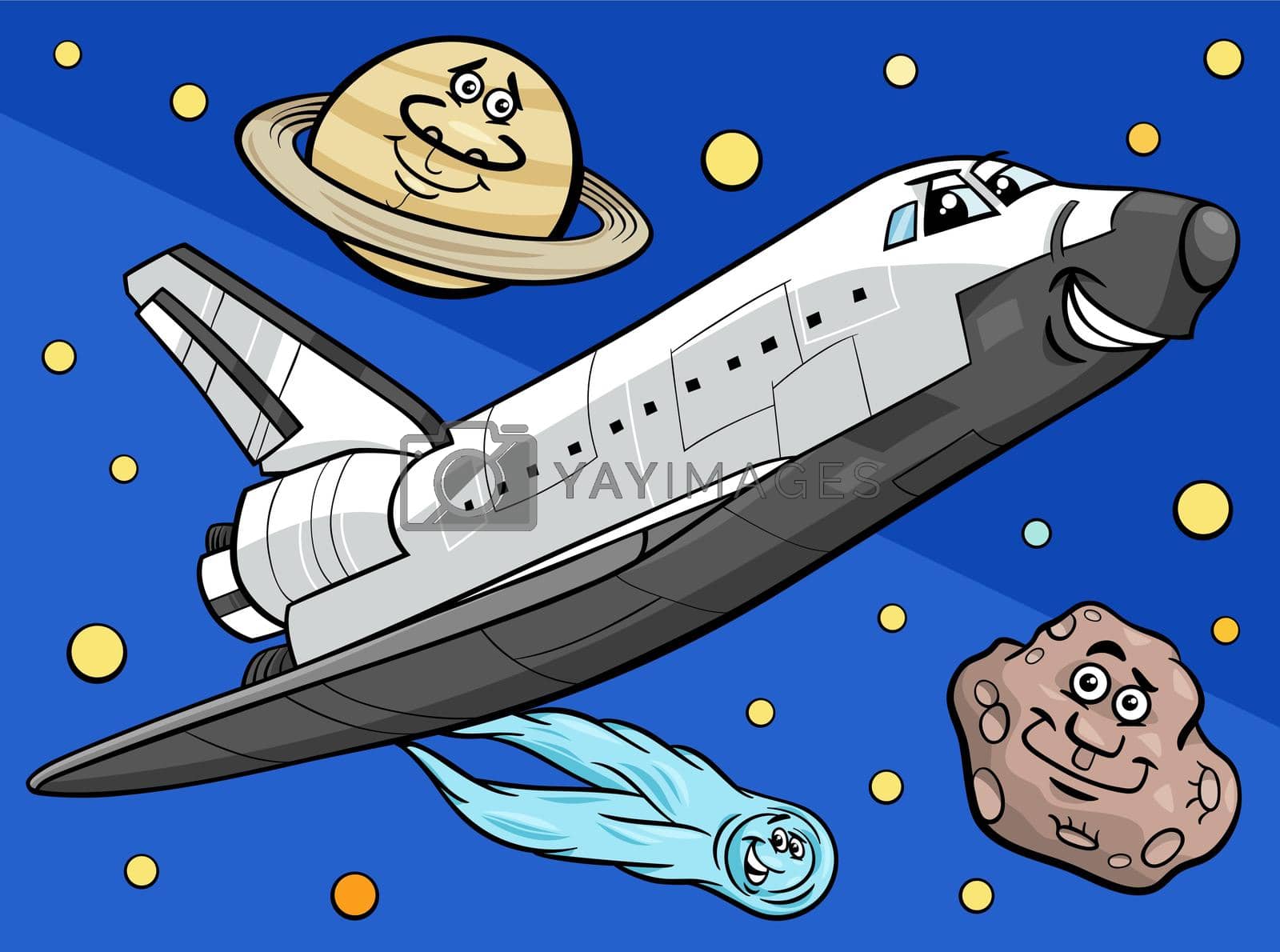 Royalty free image of cartoon space shuttle character in cosmic space by izakowski