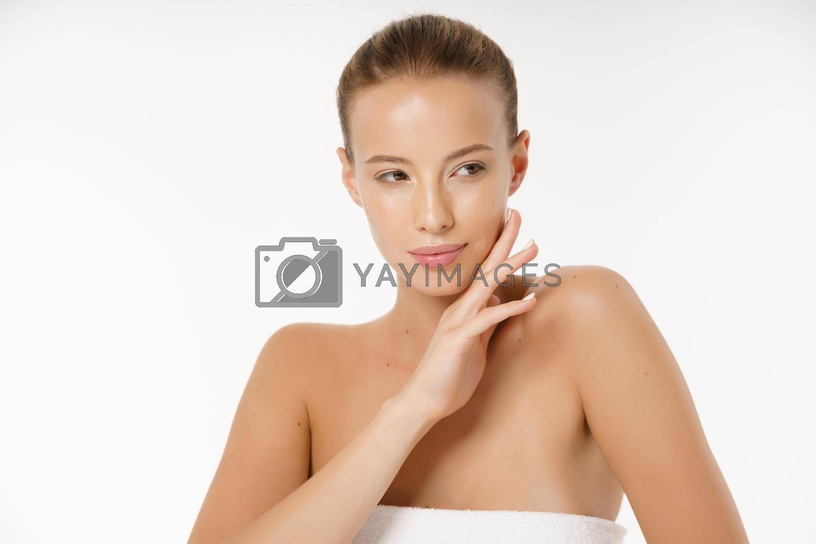 Royalty free image of Natural Beauty Portrait. Beautiful Spa Woman smiling isolated over white background. Perfect Fresh Nude Skin by Benzoix