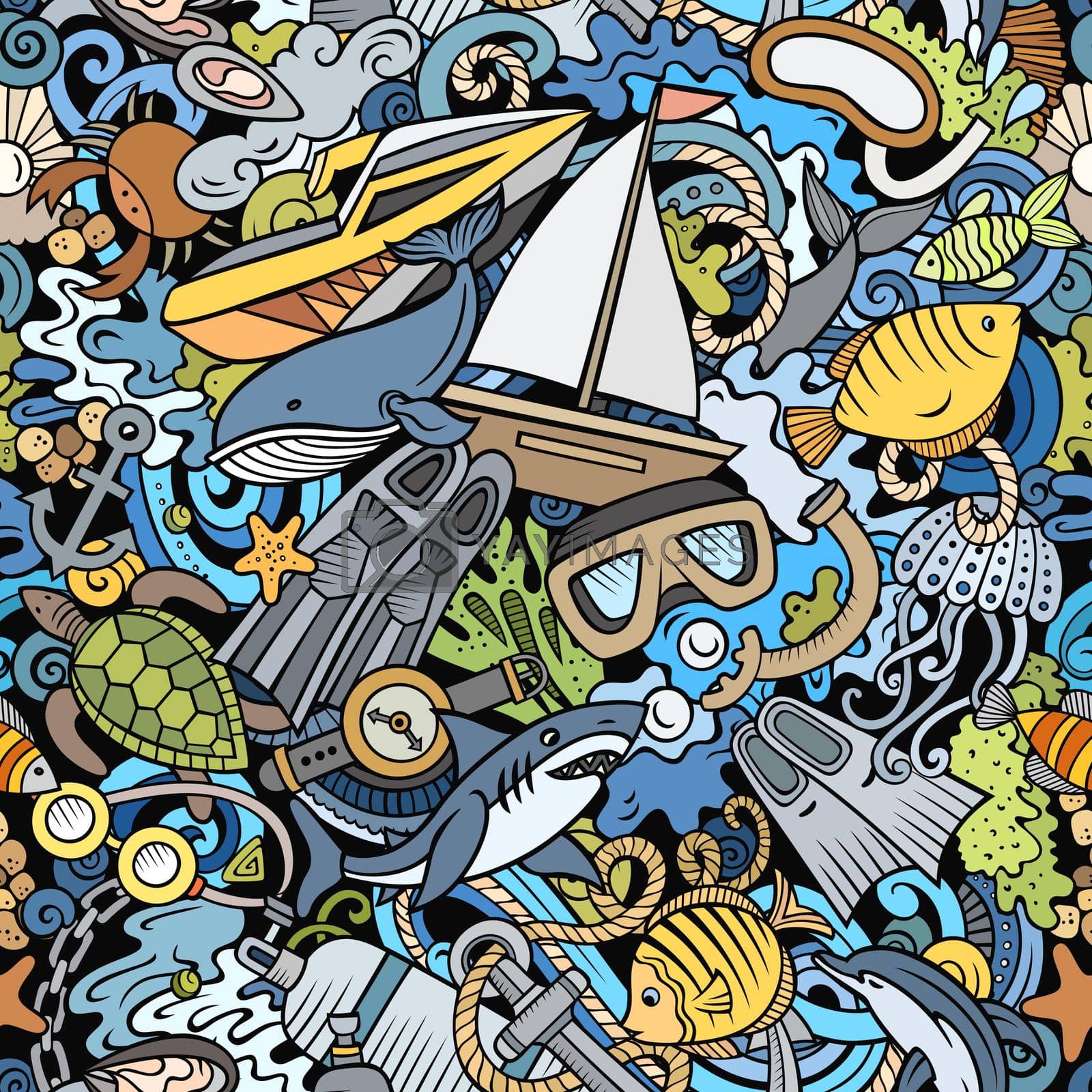 Royalty free image of Cartoon doodles Diving seamless pattern. by balabolka