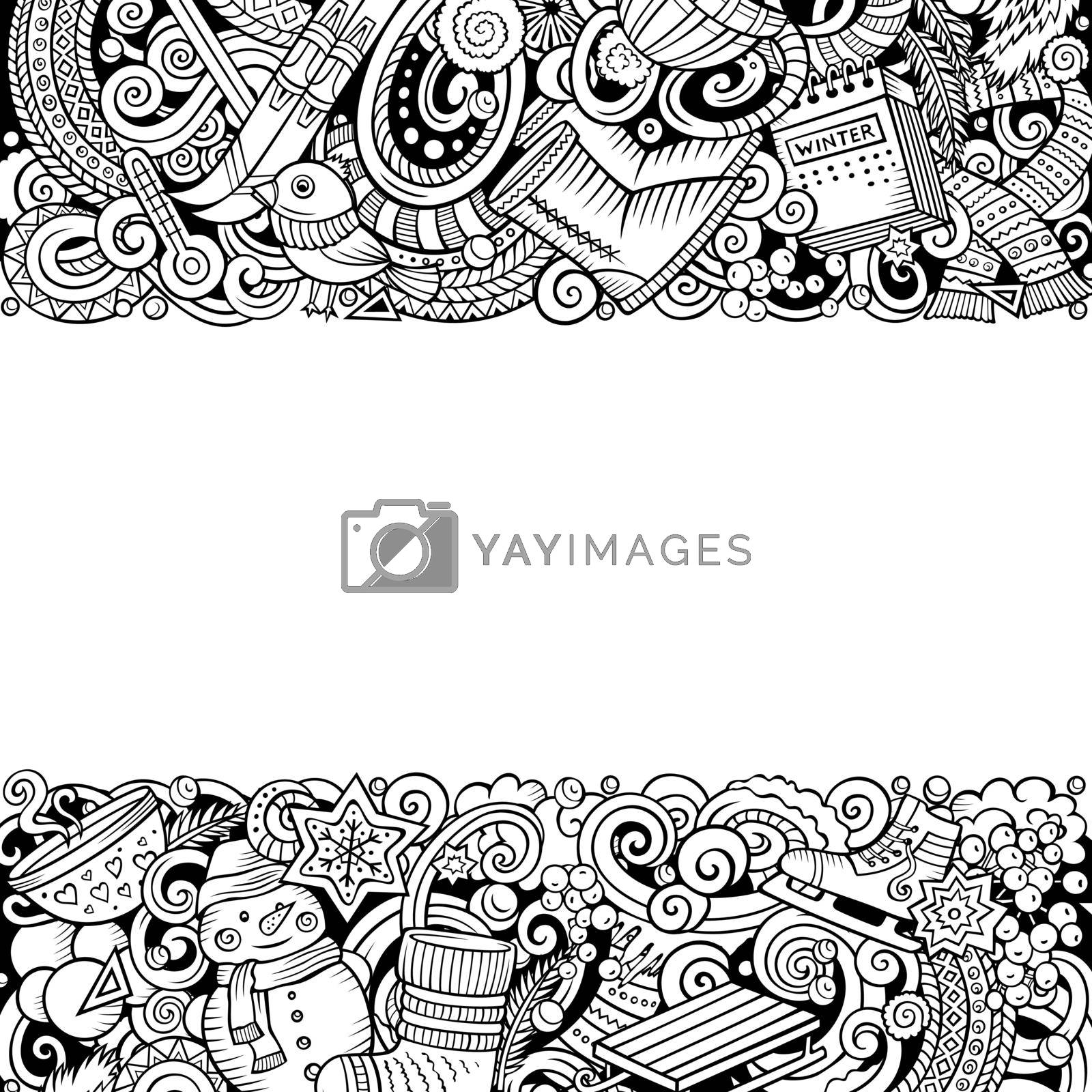 Royalty free image of Cartoon vector doodles Winter horizontal stripes card design by balabolka