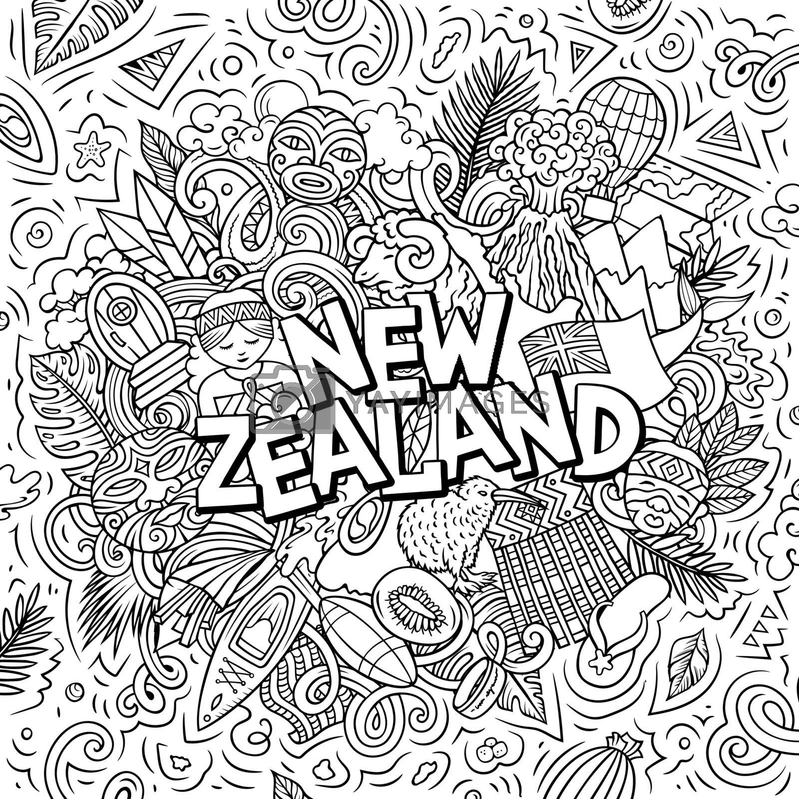 Royalty free image of New Zealand hand drawn cartoon doodle illustration. Funny local design. by balabolka