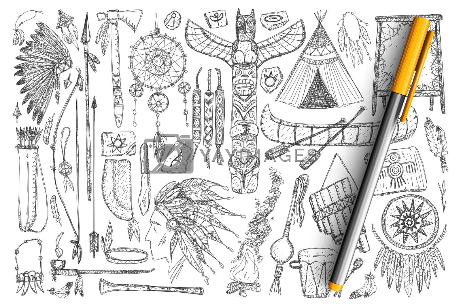 Royalty free image of Accessories if Indians doodle set by Vasilyeva