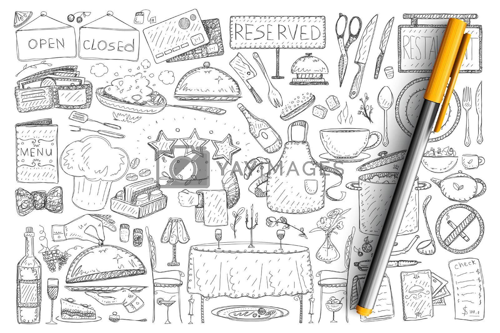 Royalty free image of Restaurant and cafe elements doodle set by Vasilyeva