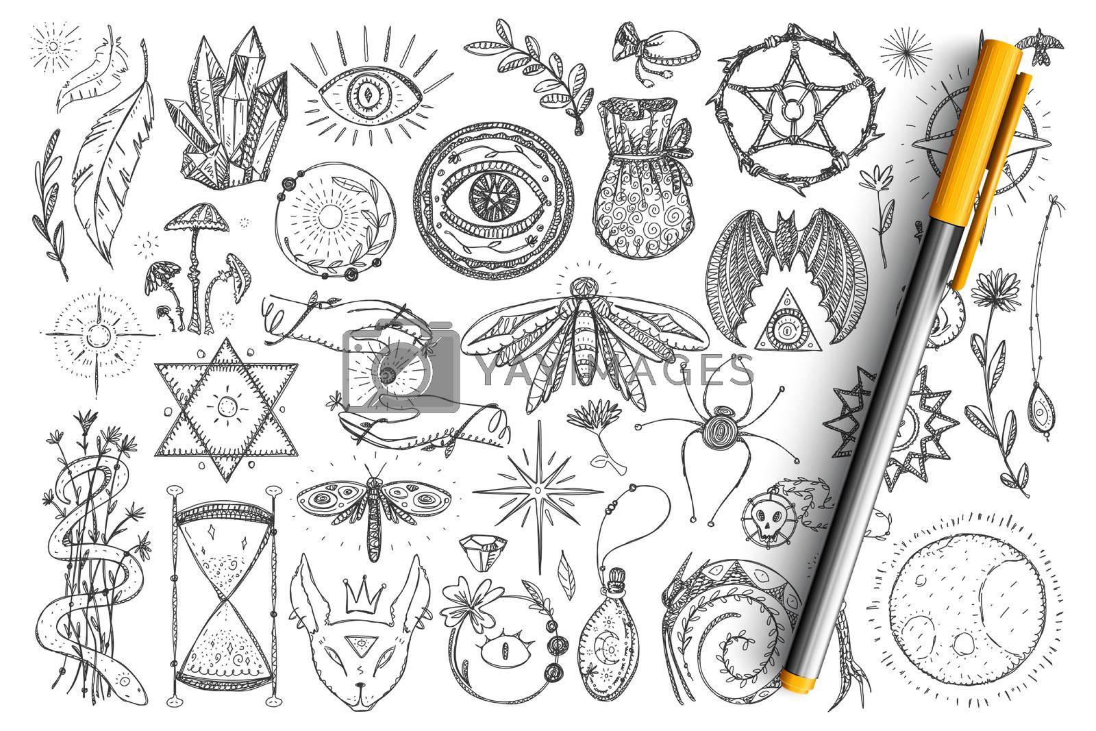 Royalty free image of Magic and occult symbols doodle set by Vasilyeva