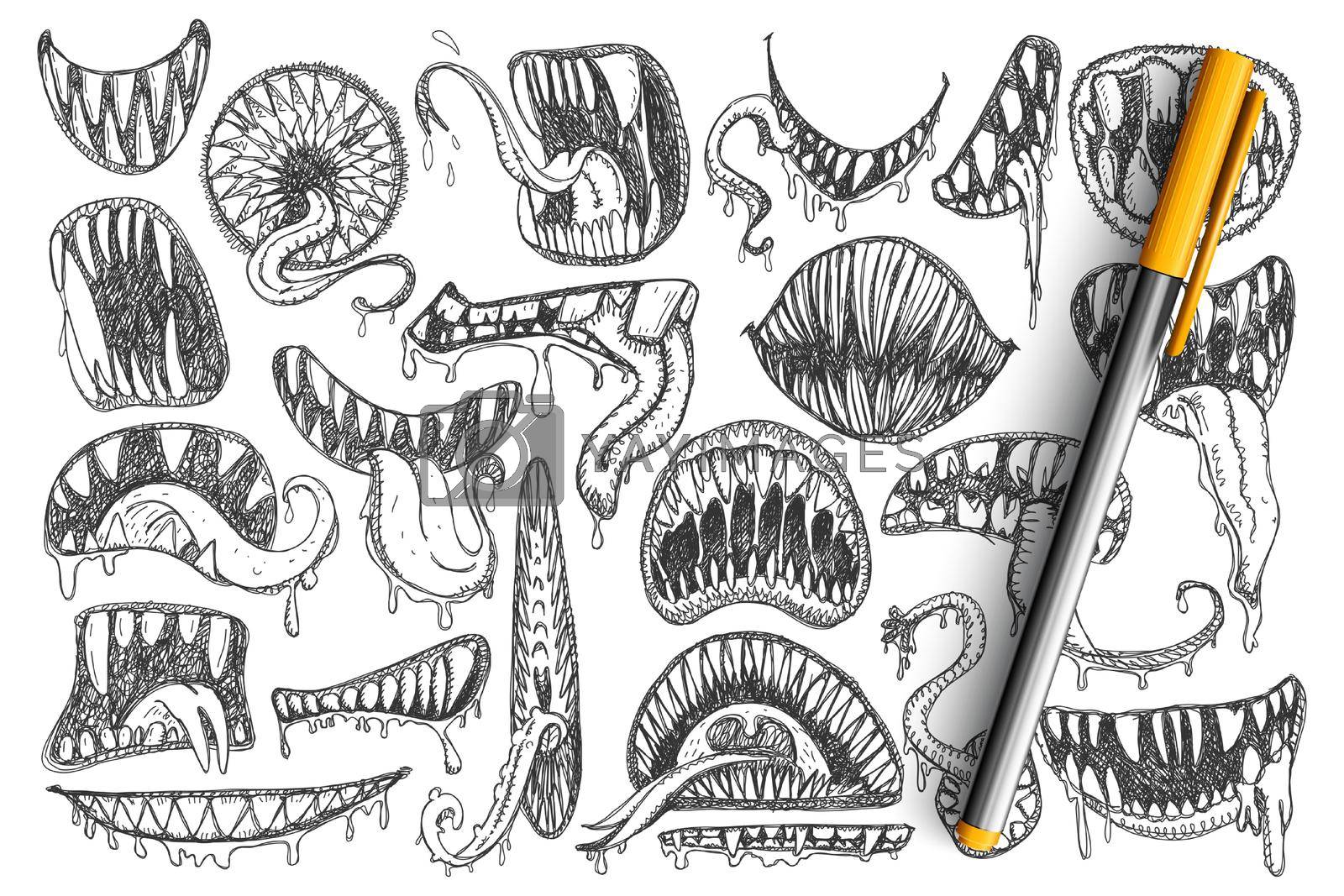Royalty free image of Spooky teeth and mouth doodle set by Vasilyeva