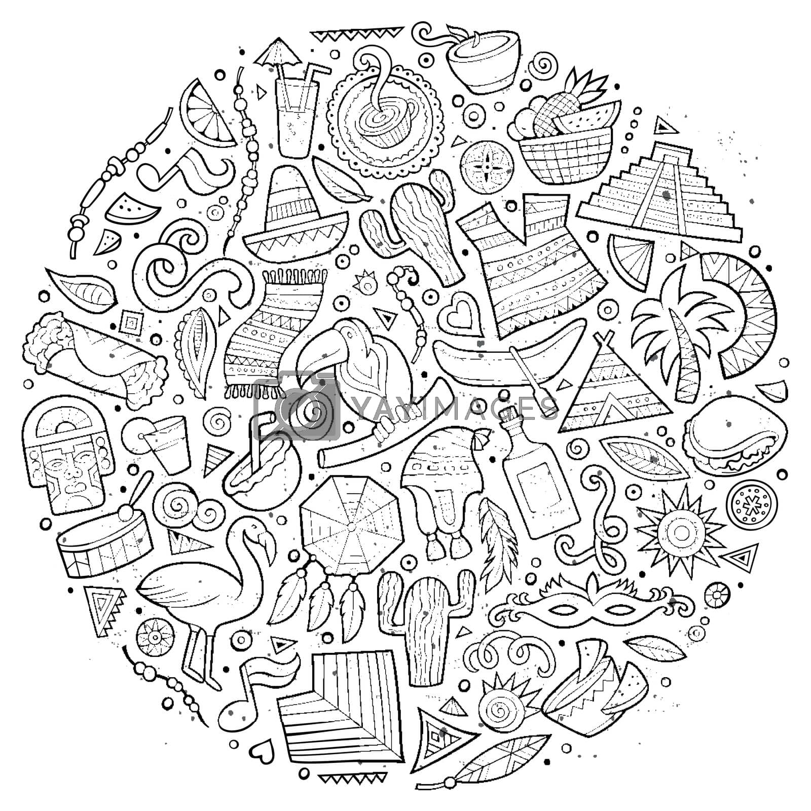 Royalty free image of Line art vector hand drawn doodle cartoon set of Latin American by balabolka