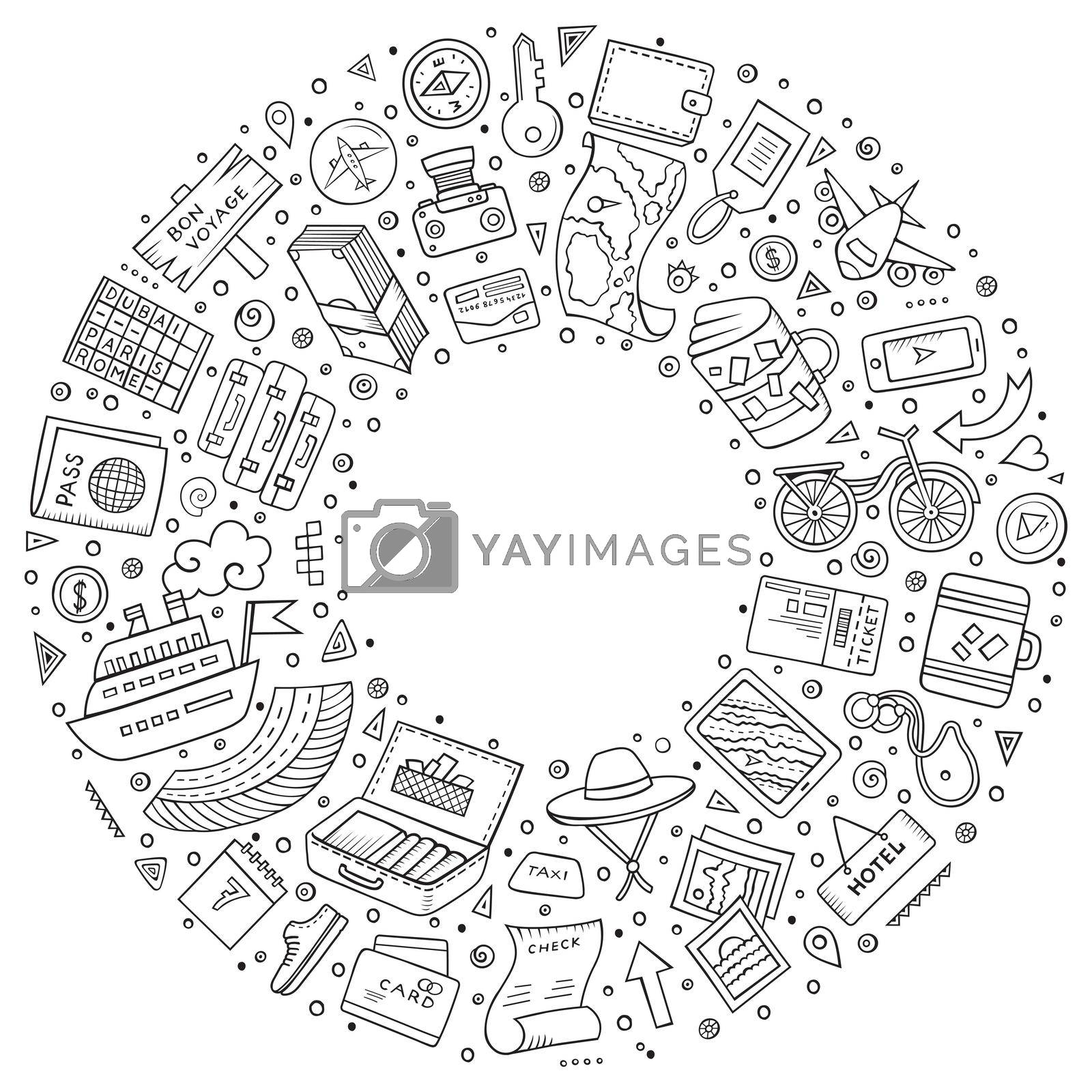 Royalty free image of Round frame Travel cartoon objects, symbols and items by balabolka