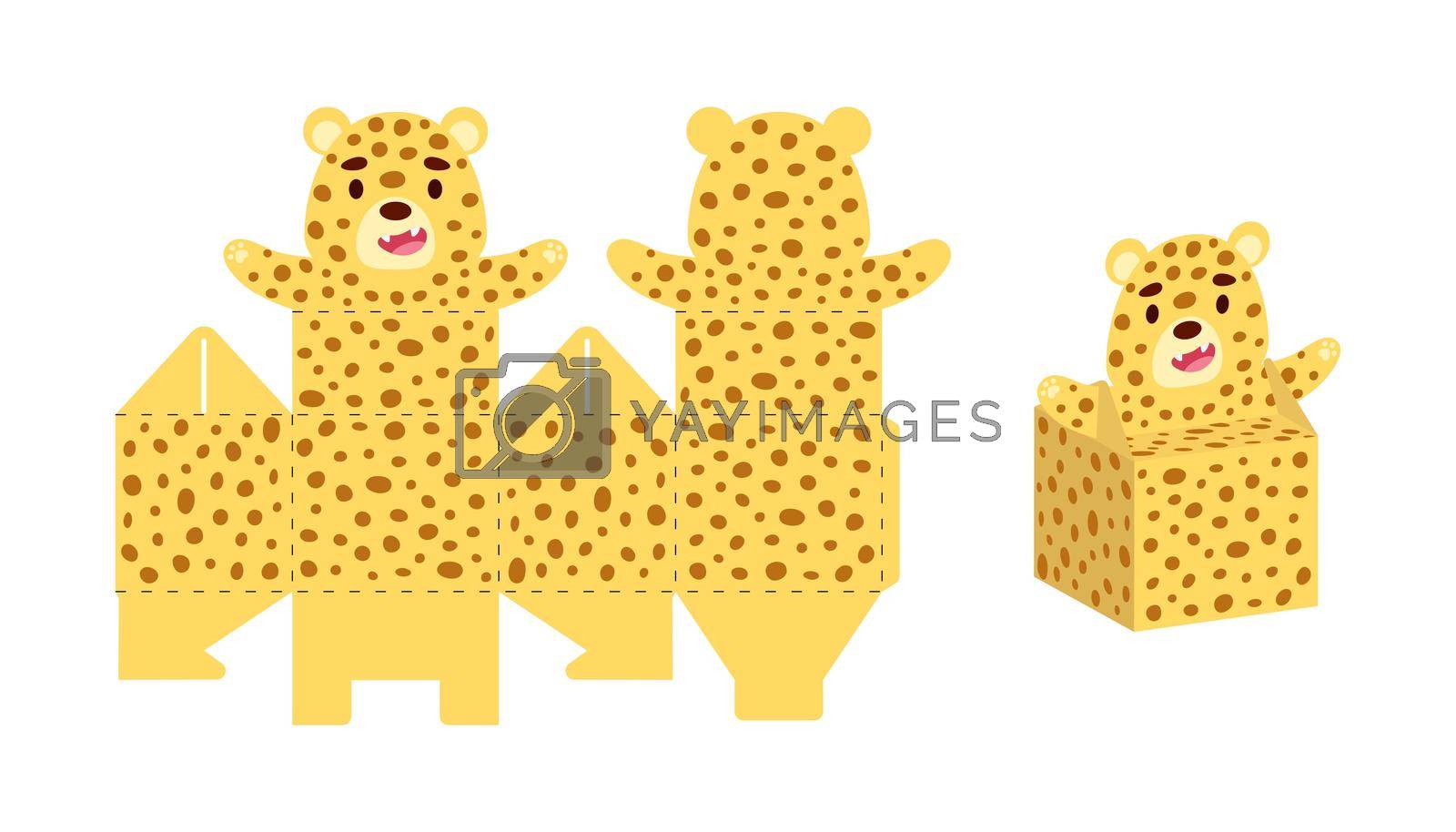 Royalty free image of Simple packaging favor box cheetah design for sweets, candies, small presents. Party package template for any purposes, birthday, baby shower. Print, cut out, fold, glue. Vector stock illustration by Melnyk