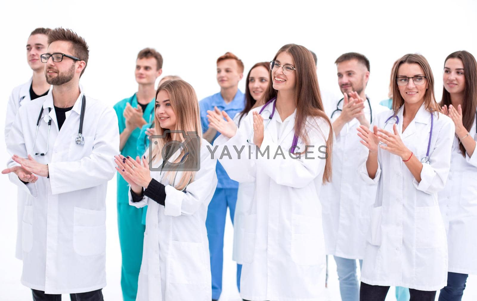 Royalty free image of close up. hospital doctors applauding their success. by asdf