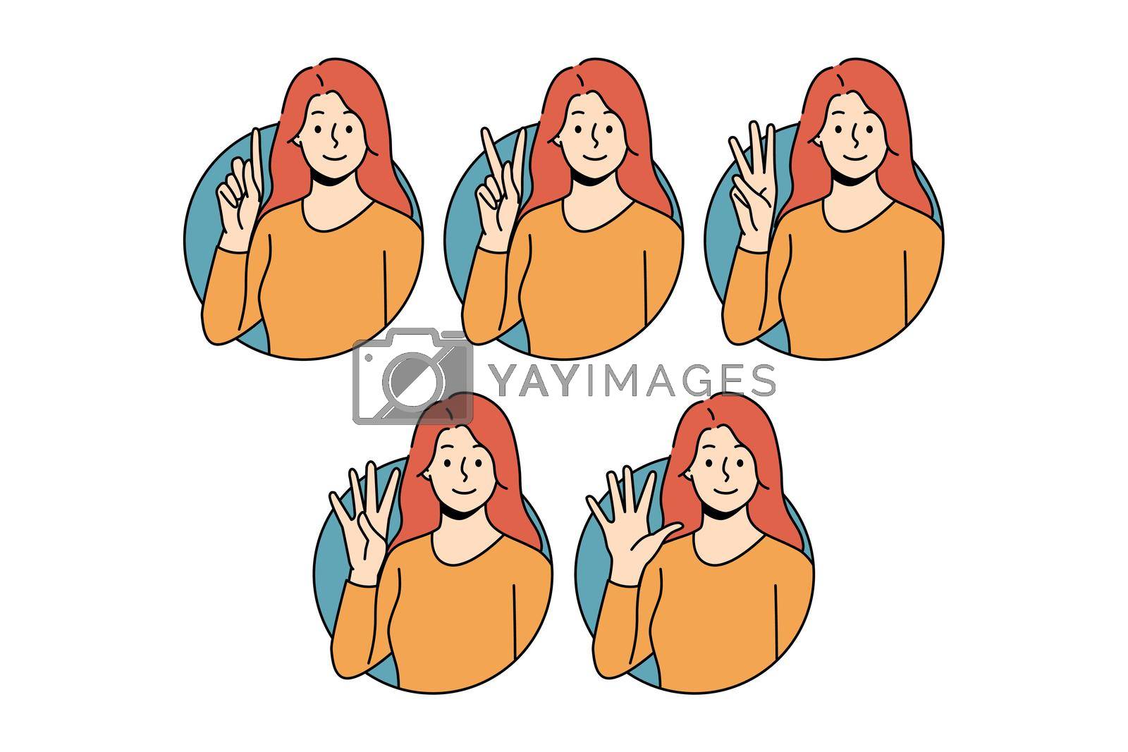 Royalty free image of Smiling woman show numbers with hand gesture by VECTORIUM
