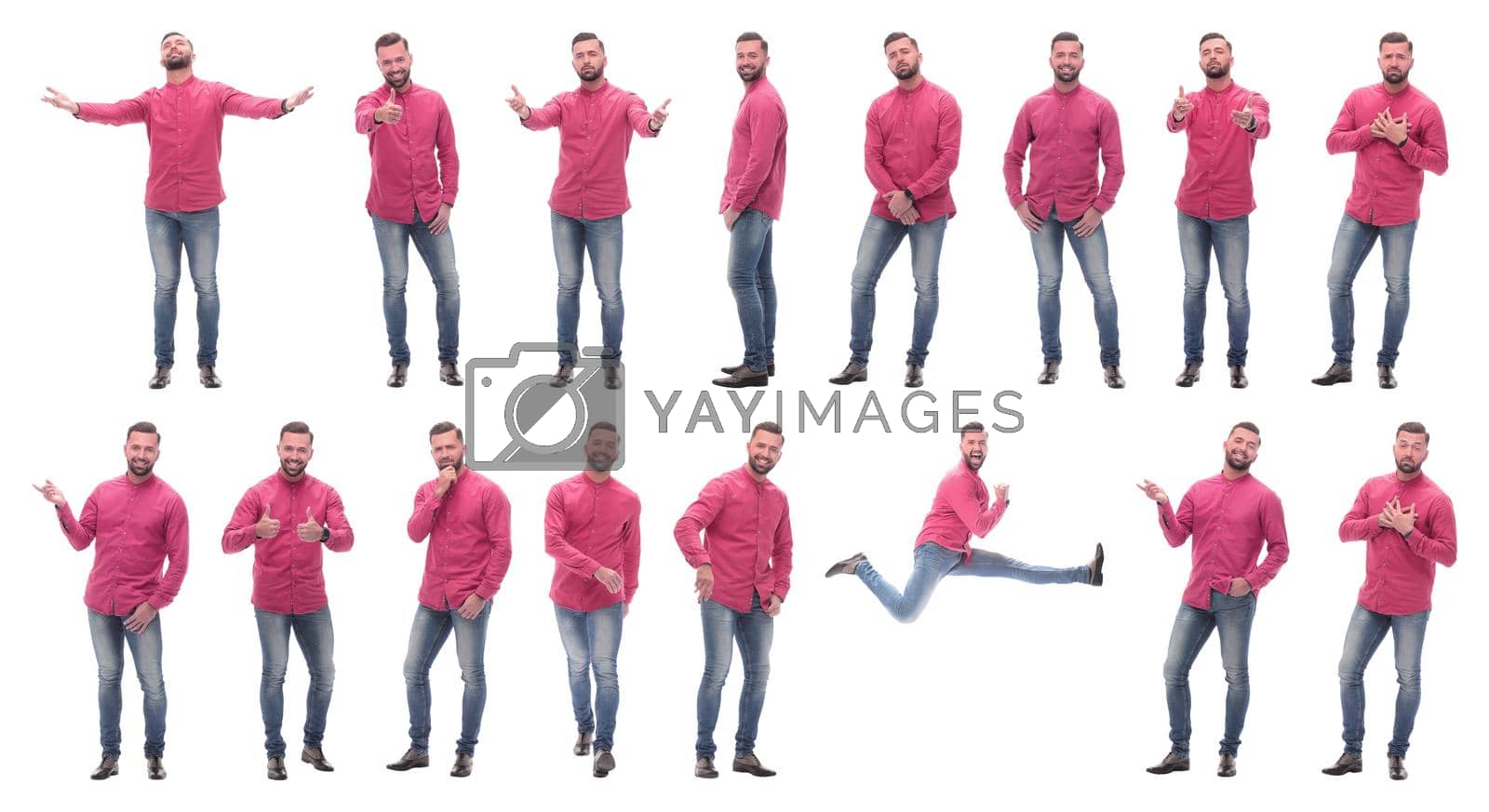 Royalty free image of collage of photos of an emotional man in a red shirt by asdf