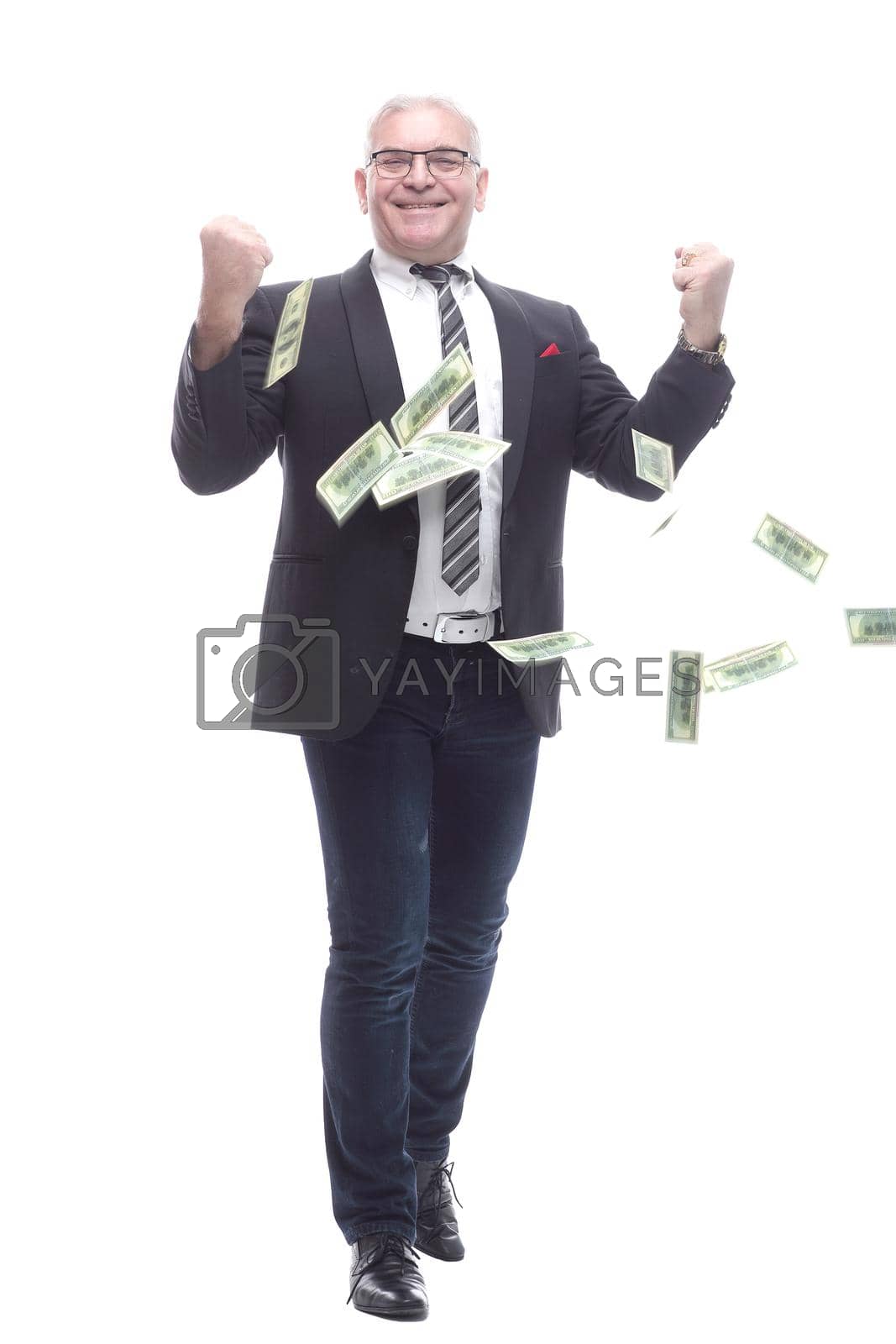 Royalty free image of in full growth. happy businessman showing a lot of cash bills by asdf