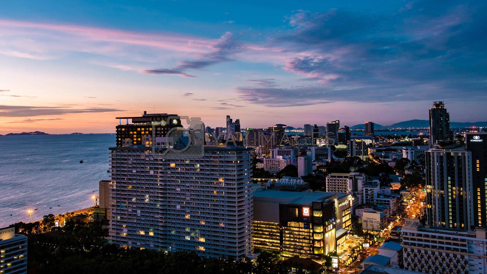 Royalty free image of Pattaya Thailand May 2022 , sunset Pattaya Thailand skyline of the city with hotels and skyscraper by fokkebok