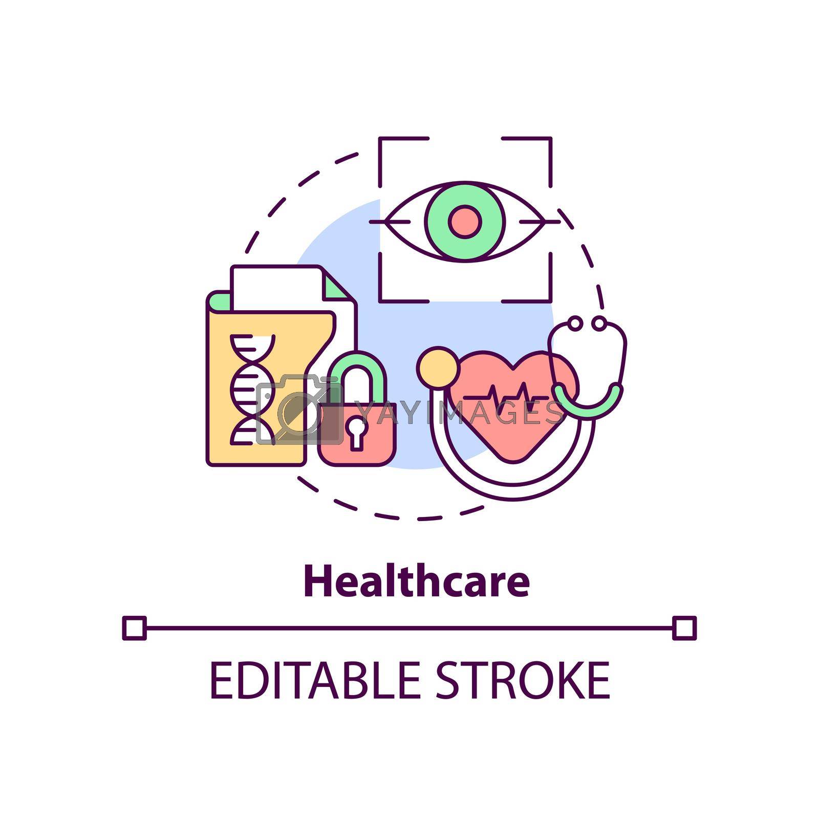 Healthcare concept icon. Biometric technology usage abstract idea thin line illustration. Patient identification. Isolated outline drawing. Editable stroke. Arial, Myriad Pro-Bold fonts used