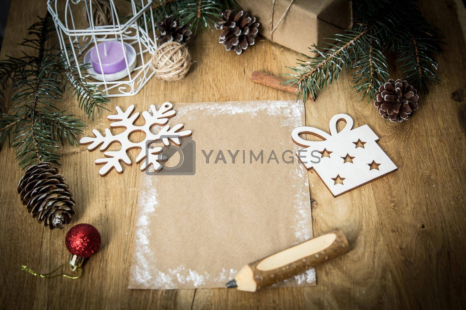 Royalty free image of Christmas blank greeting card on vintage background. by SmartPhotoLab