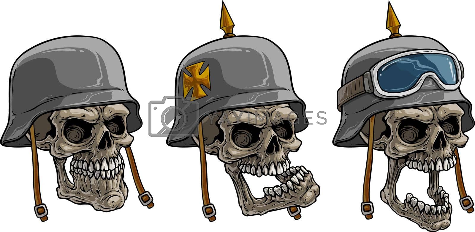 Royalty free image of Cartoon human skulls in old german soldier helmet by GB_Art