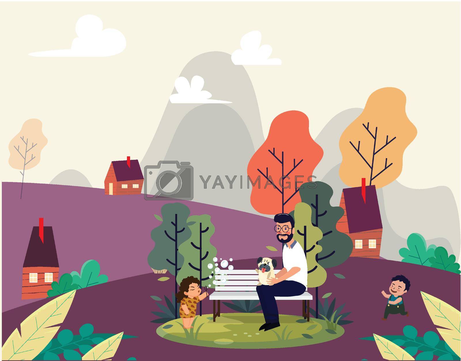 Royalty free image of Drawing a family playful with father and kids at the park by Vinhsino