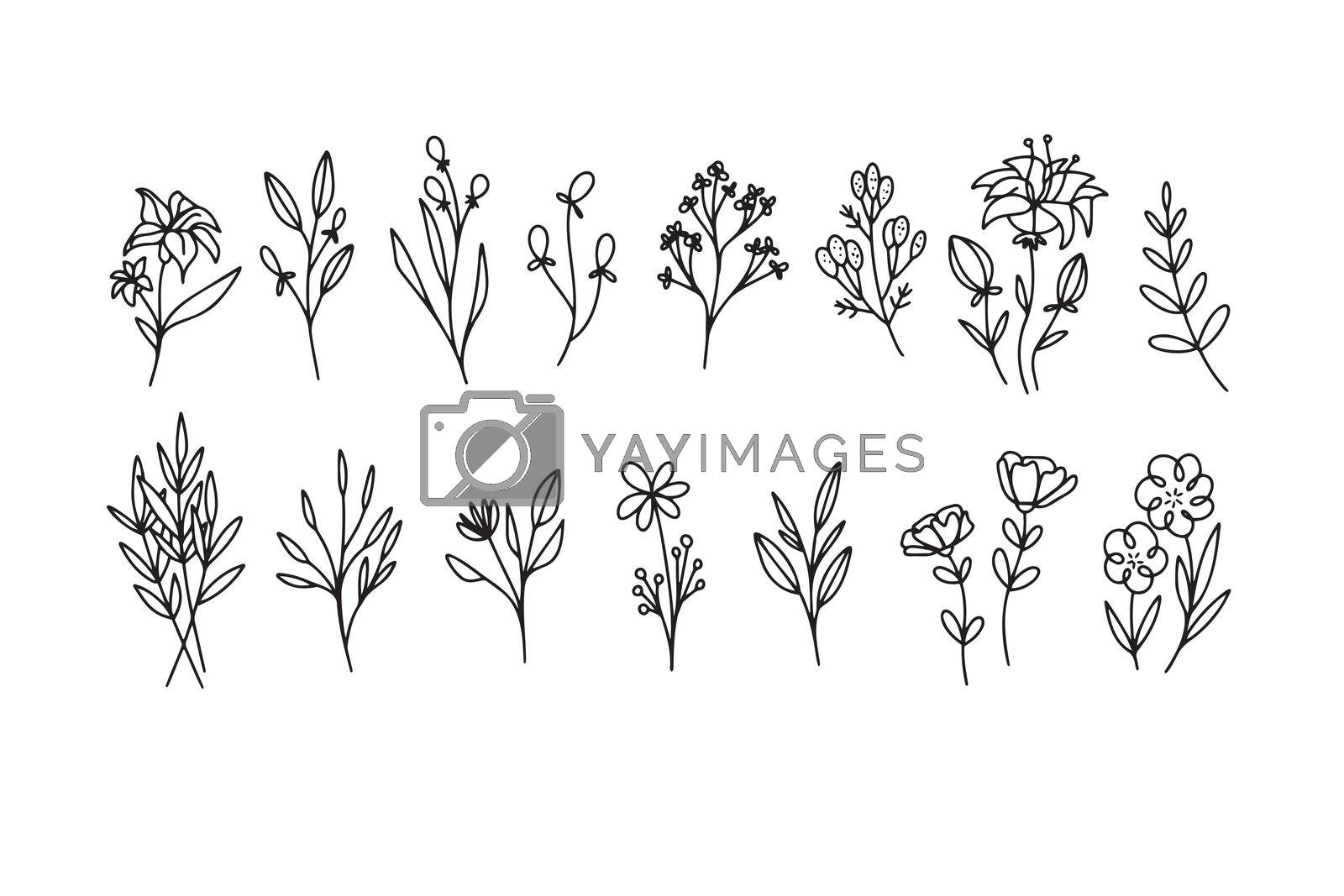 Flower simple vector icon. Doodle outline plant. Drawings element silhouette. Vector illustration