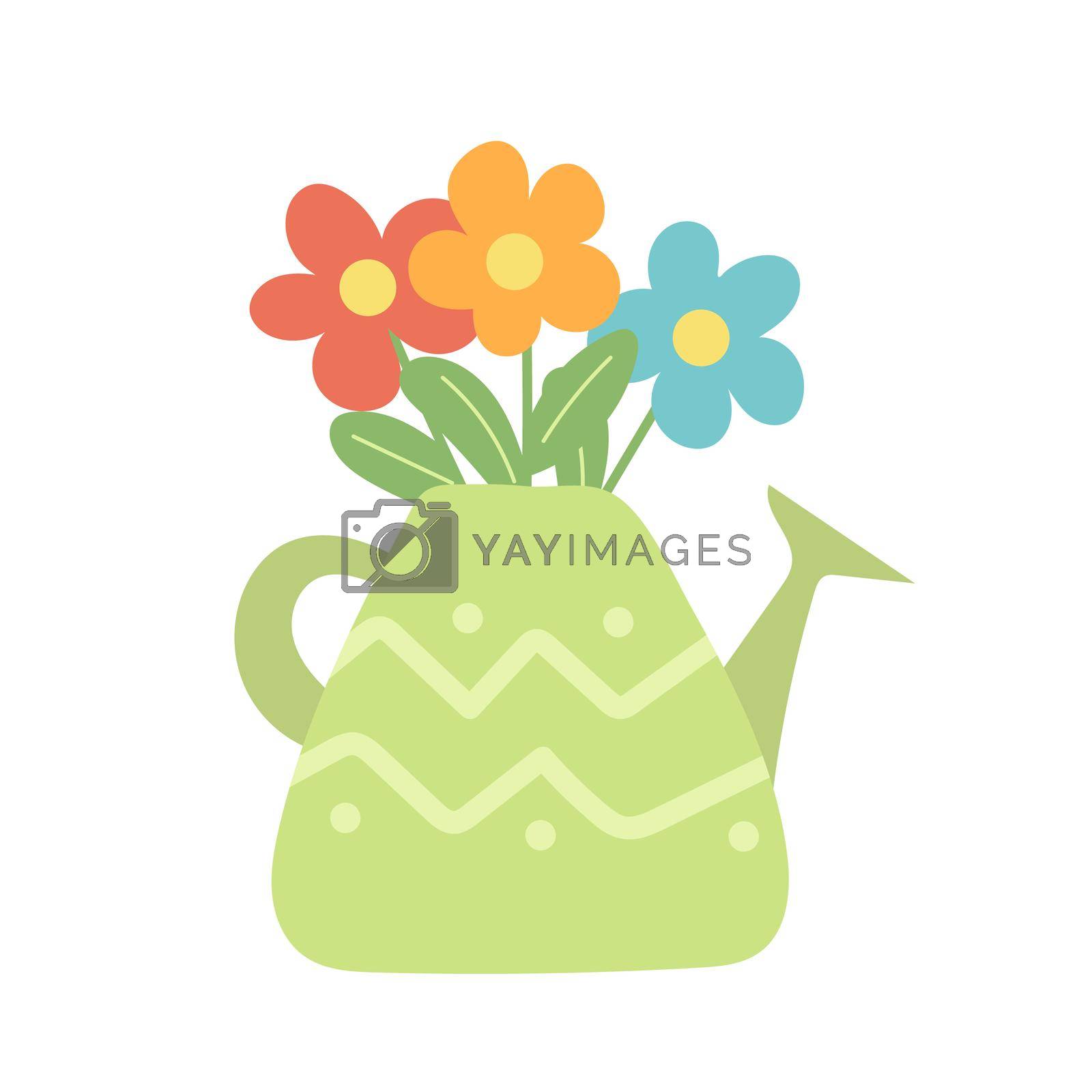 Royalty free image of Flower bouquet in the watering can. Cute springtime hand drawn illustration by natali_brill