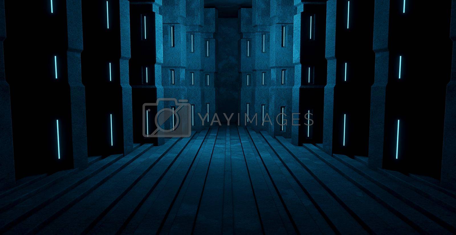 Space Futuristic Technology Hall Or Corridor Baby Blue Abstract Background Pedestal Concept