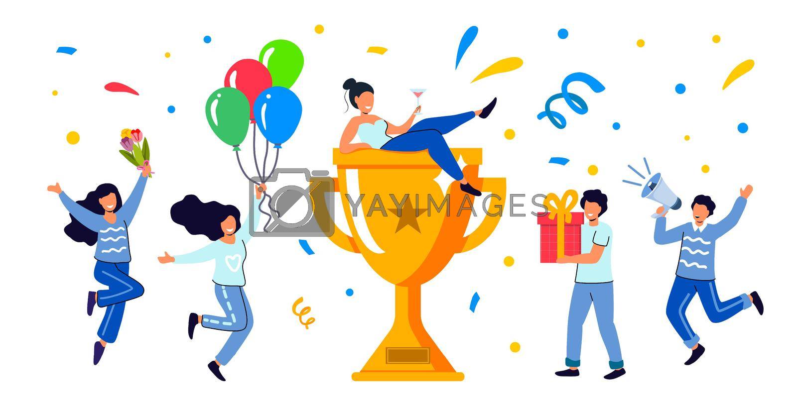 Royalty free image of Success business team Golden trophy cup Symbol of victory Business team celebrating victory Business success Teamwork and challenge concept by JulsIst