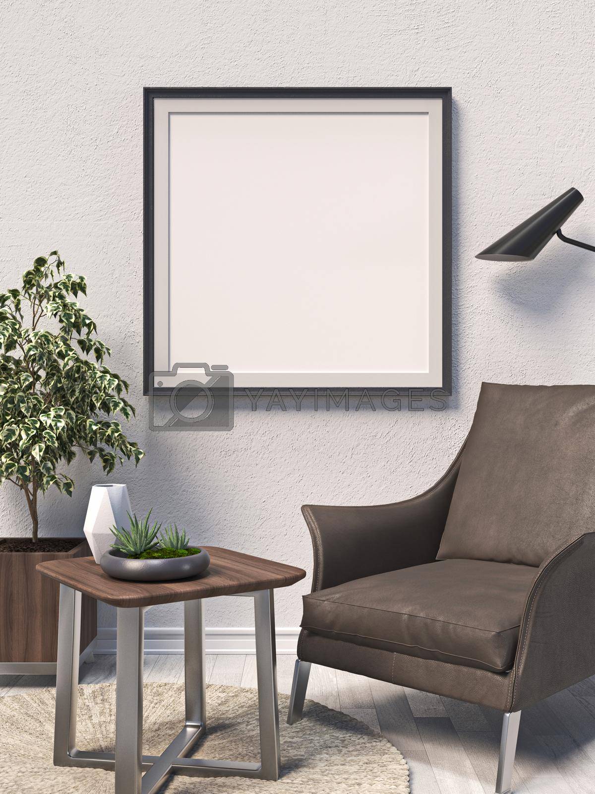 Royalty free image of Mock up poster frames with leather armchair by djmilic