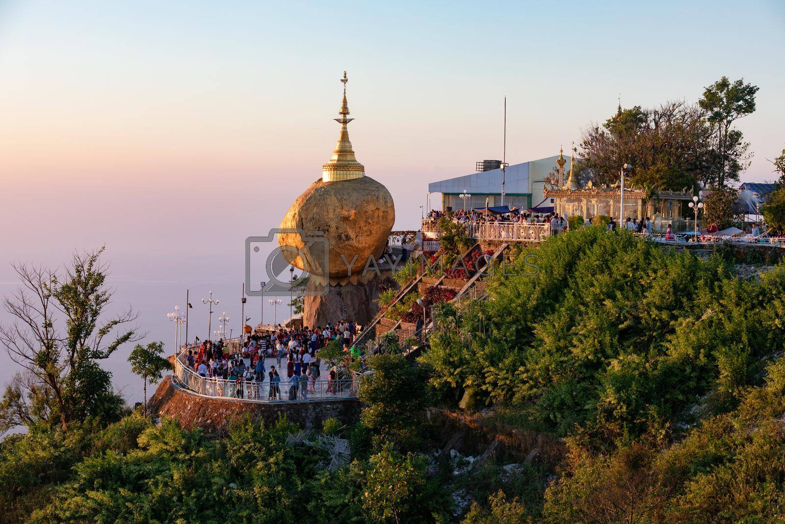 Royalty free image of The much-visited sacred pilgrimage site Golden Rock of the Kyaikhtiyo Pagoda in Myanmar by astrosoft