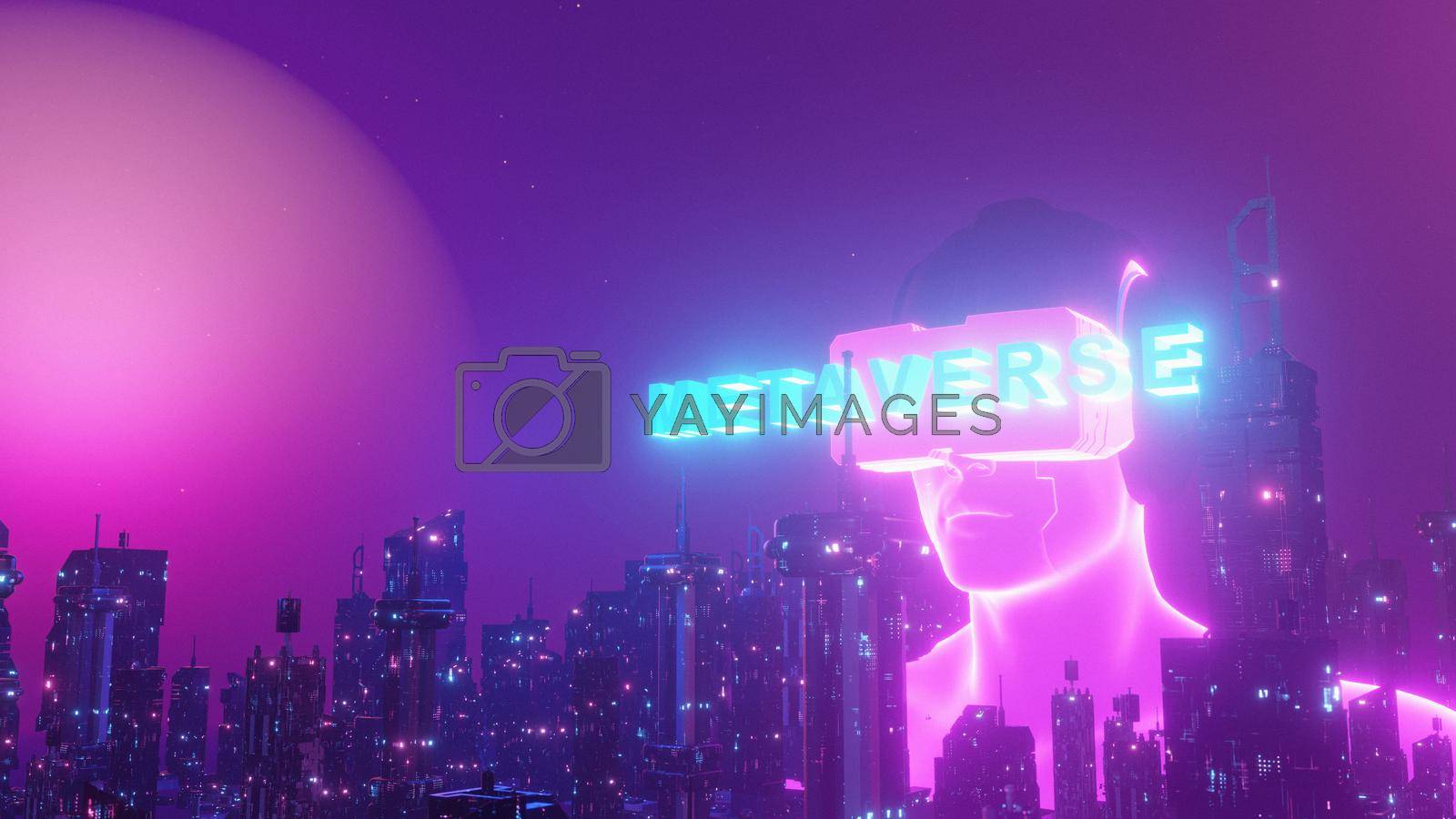 Metaverse VR Virtual Reality Cyber City World Virtual Reality Technology Concept Future Banner Background 3d Illustration