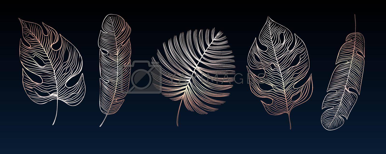 Royalty free image of Vector Golden Tropical Palm Leaves. Hand drawn exotic leaves isolated design elements. by iliris