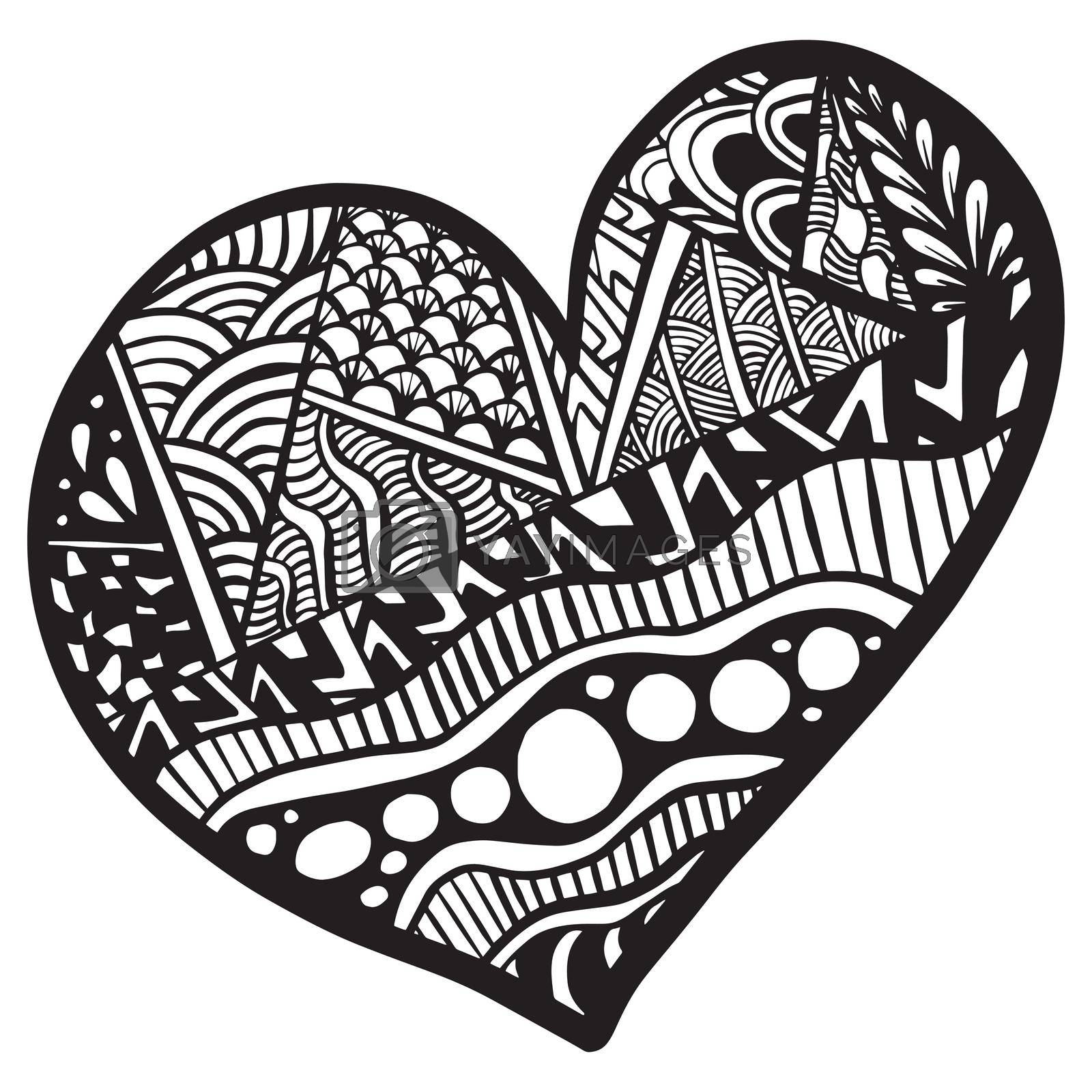 Royalty free image of Vector Hand drawn black hearts in zentangle style. Zen doodle Pattern for coloring book. Valentine's day background. Coloring monochrome page for adult anti stress. by Voodziavka